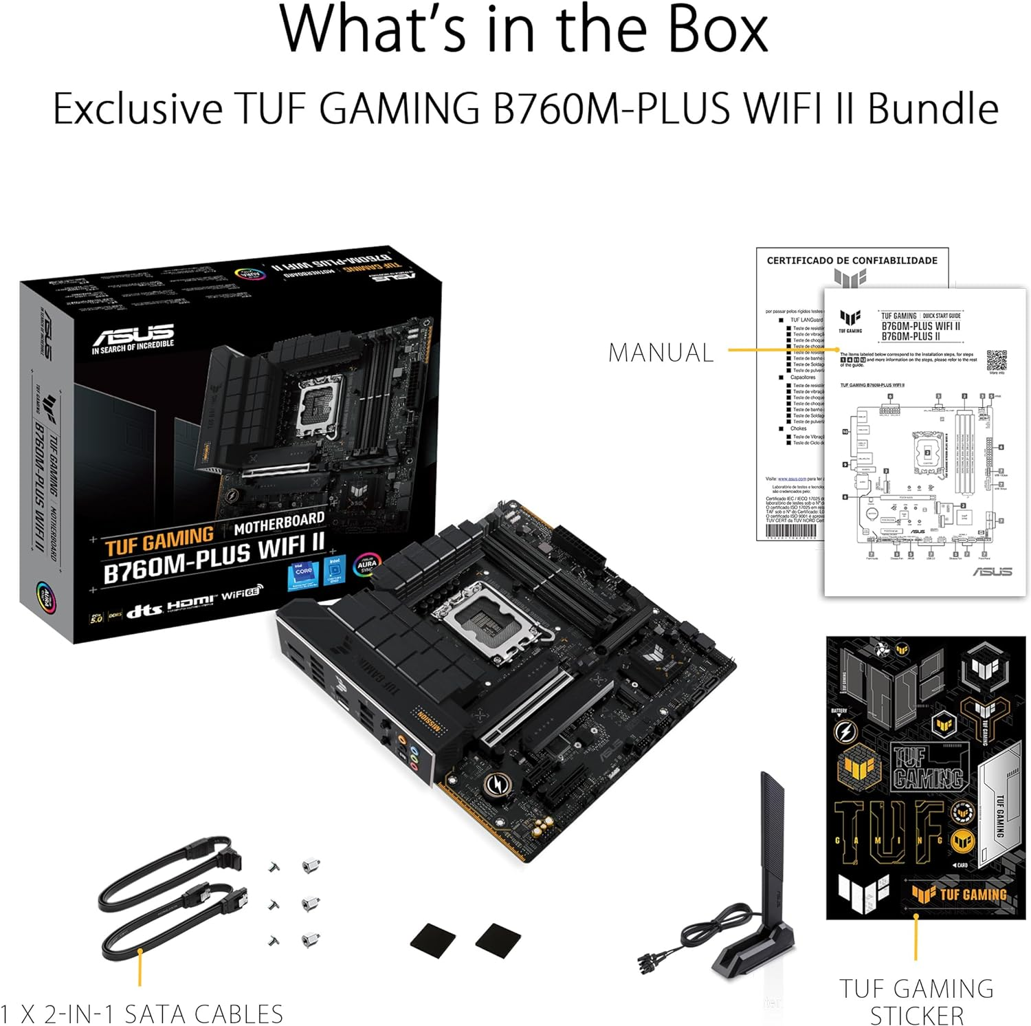 ASUS TUF Gaming B760M-PLUS Wifi II Motherboard Intel B760 LGA 1700 Matx (Pcie 5.0, M.2, DDR5, Wifi 6E, Q Antenna, Realtek 2.5GB Ethernet, DP, HDMI, SATA 6Gbps, USB Type-C, Thunderbolt 4, Aura Sync) image number 3