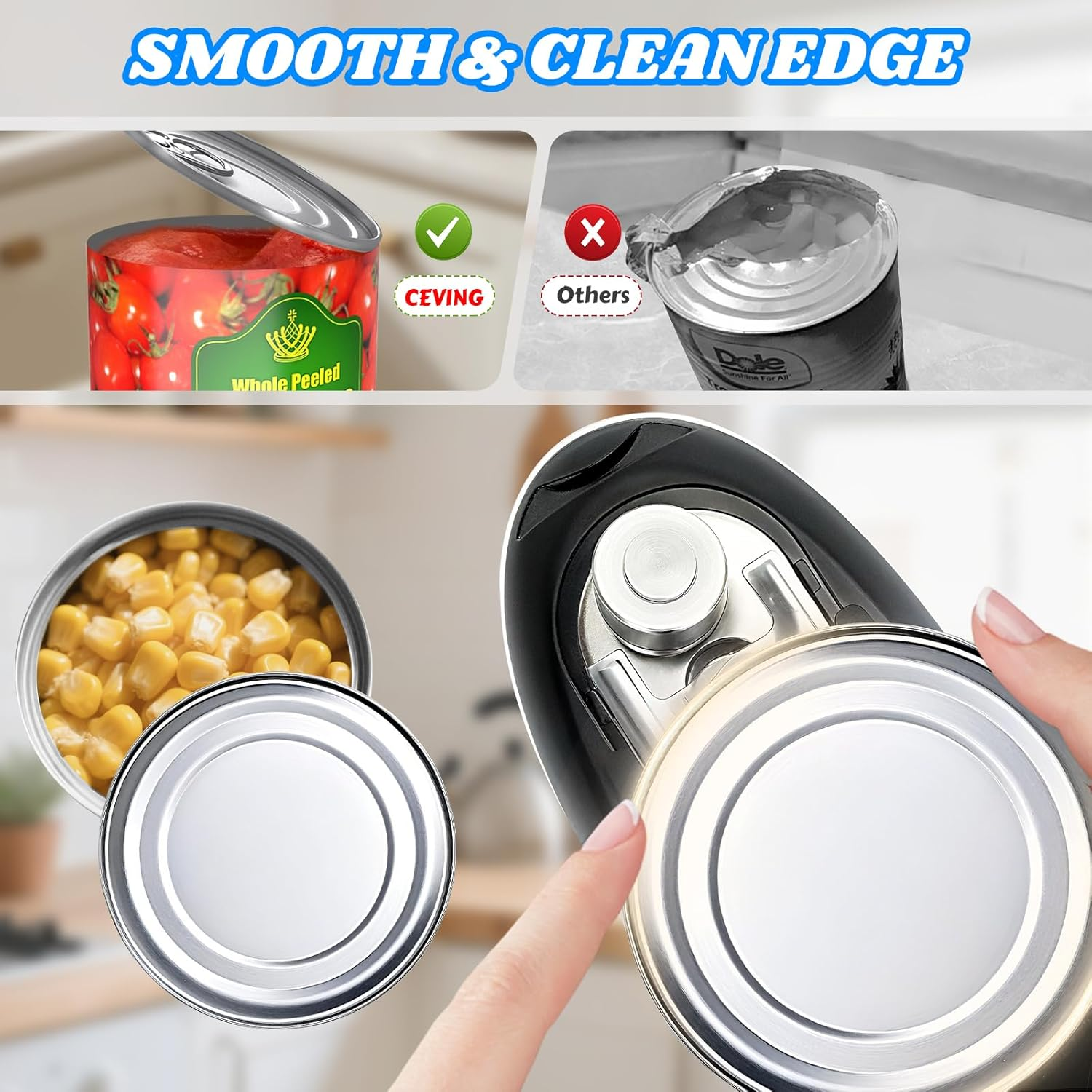 USB Rechargeable Electric Can Opener - Battery Operated, One Touch Auto Operation, Magnetic Lid Holder & Smooth Edge Cutting, Cordless & Hands Free Tin Opener for Seniors, Works with All Standard Cans image number 1