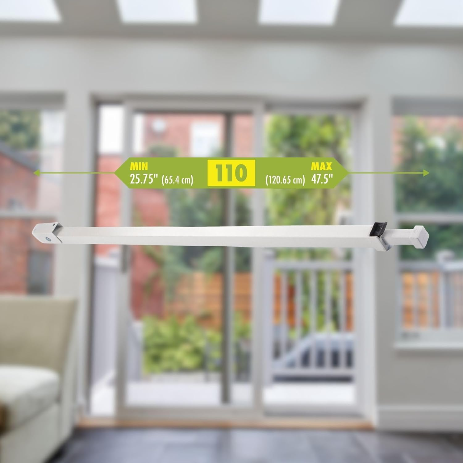 Ideal Security SK110 Patio Door Security Bar with Child-Proof Lock, Adjustable 25-48 Inches for Ventilation, White image number 4