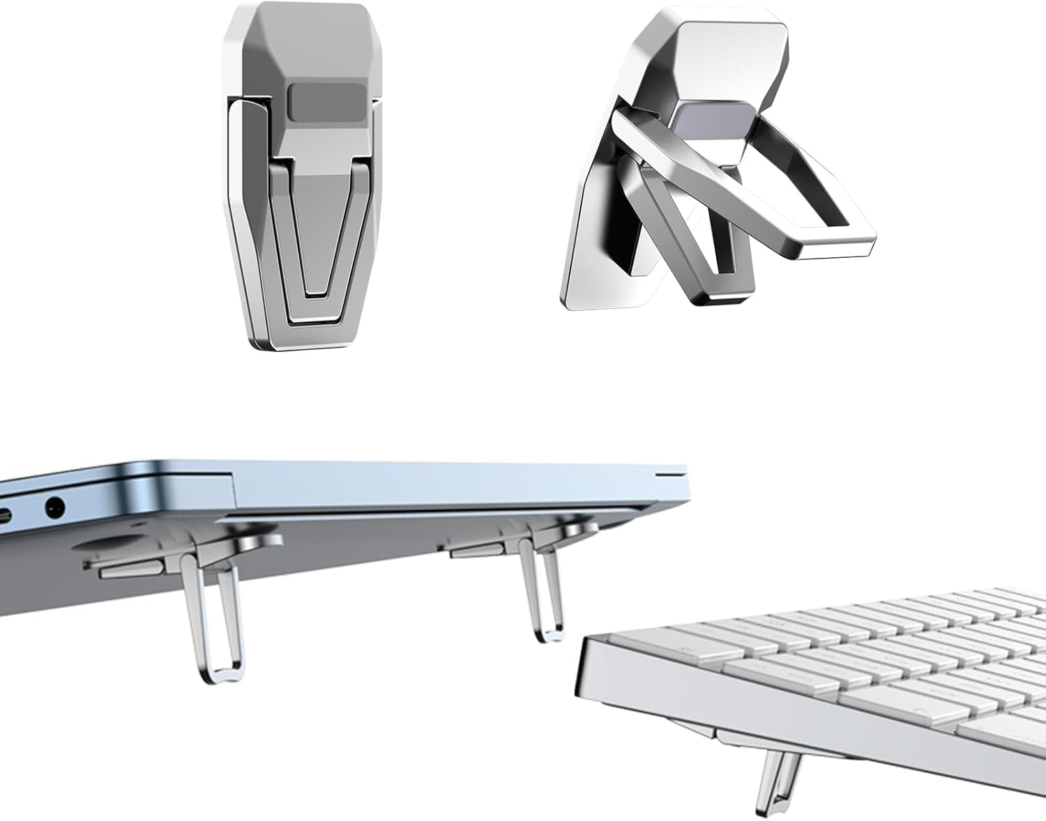 Zinc Alloy Computer Keyboard Stand for Desk, Foldable Keyboard Riser with 2 Angle Adjustable, Self-Adhesive Invisible Laptop Stand for Desk, Mini Portable Keyboard Lift (Silver, One Size) image number 3