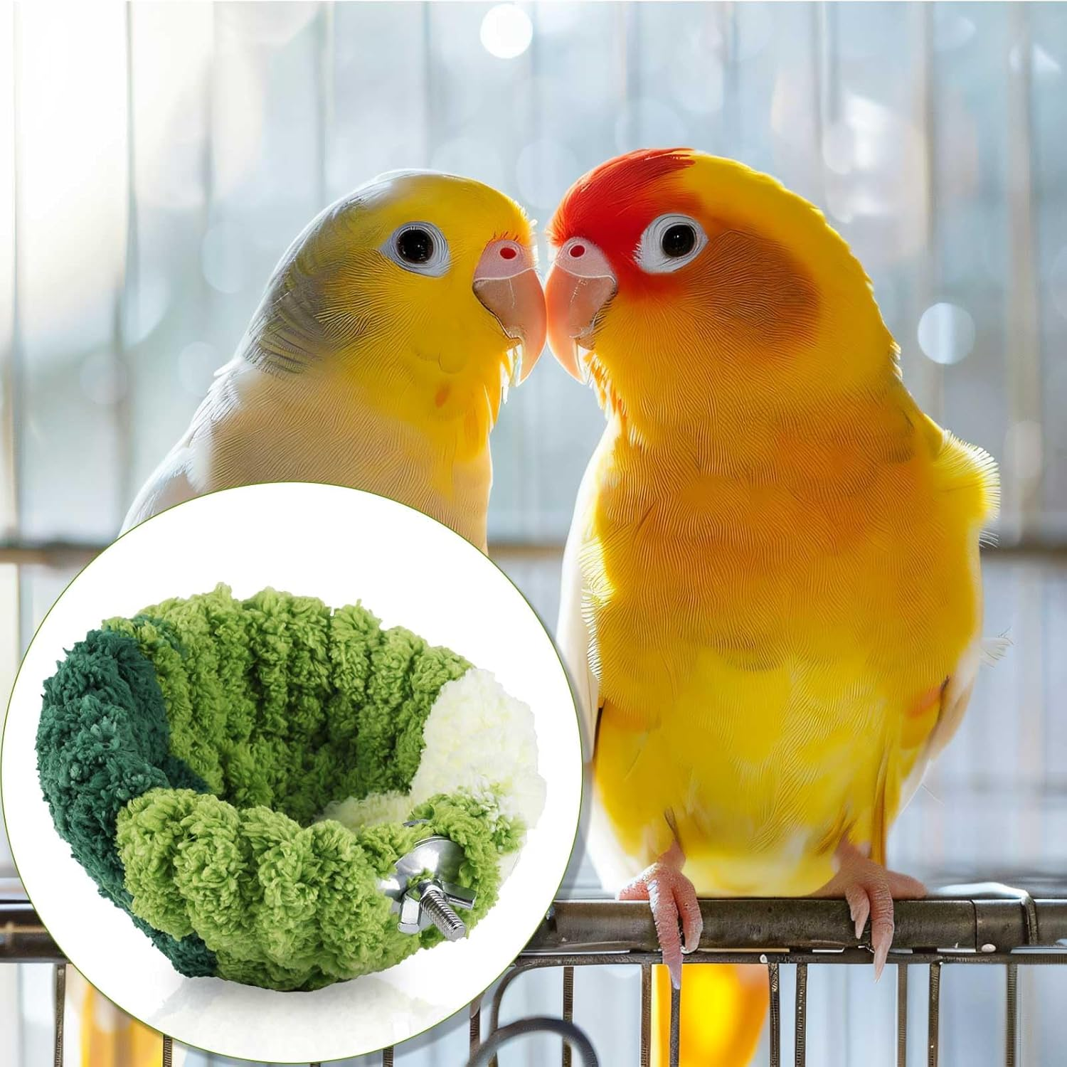 Bird Nest for Cage, Green Coral Fleece Bird Bed Warm Soft Cozy Bird Bed for Cage Accessories for Parakeet Canary Budgie Small Pets image number 5