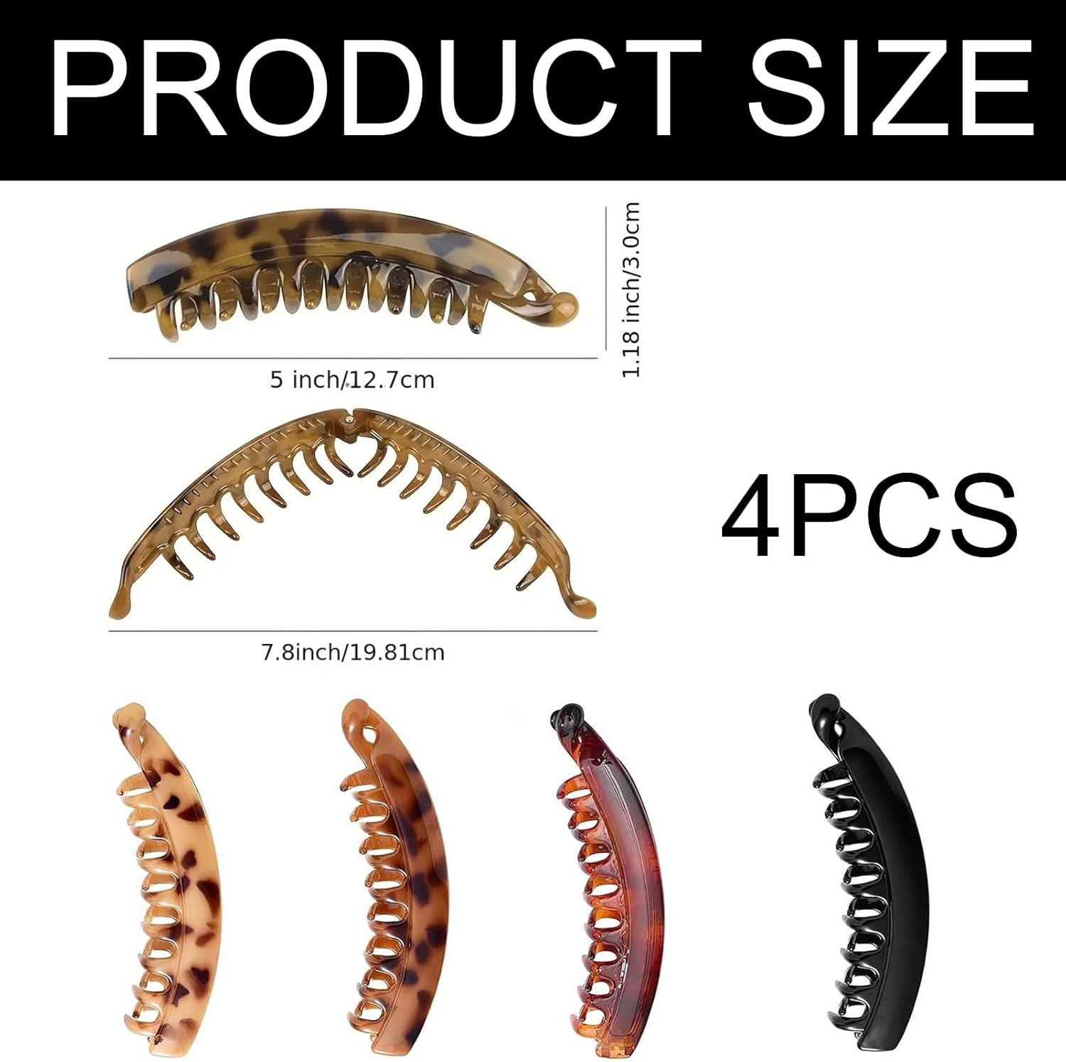 Pack of 4 Banana Clip Vintage, Banana Clip Hair, Ponytail Hair Clip, Large Banana Hair Clip, Banana Clips Grip Combs, Women'S Hair Clips for Fashionable Hairstyles and Hair Styling image number 5