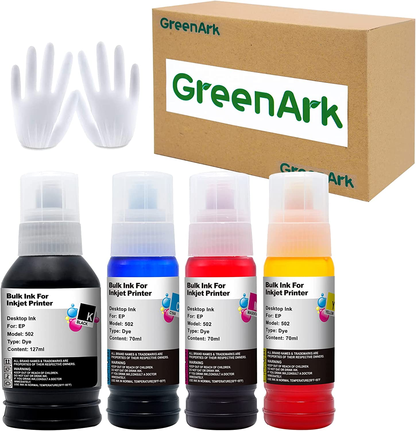 GREENARK T502 502 Refill Ink Bottle Replacement for Epson Expression ET-2700 ET-2750 ET-2760 ET-2850 ET-3700 ET-3750 ET-3760 ET-4750 ET-4760 ET-4850 Printers (4 Pack