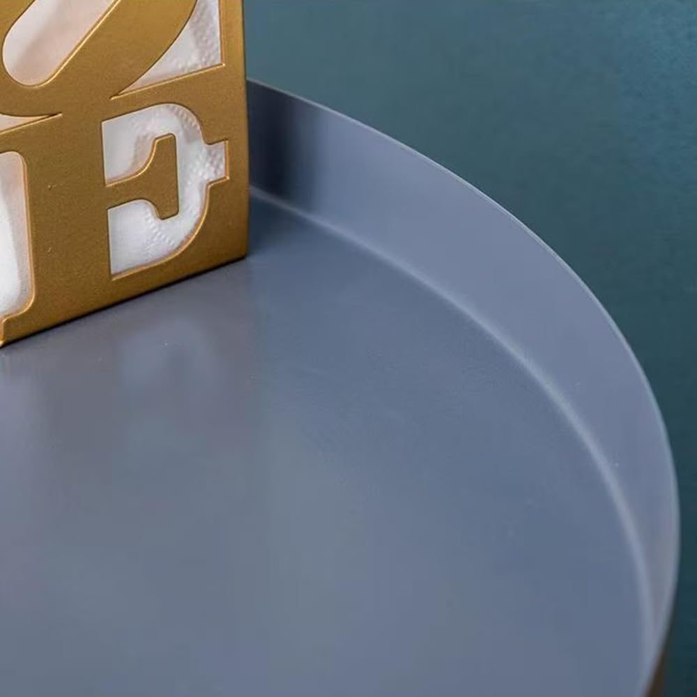 Hbluefat round Side Table, Metal Tray Nightstand Coffee End Table for Home Office, Living Room, Bedroom, Small Spaces, Easy Assembly Modern Bedside Table (Gold+Grey) image number 5