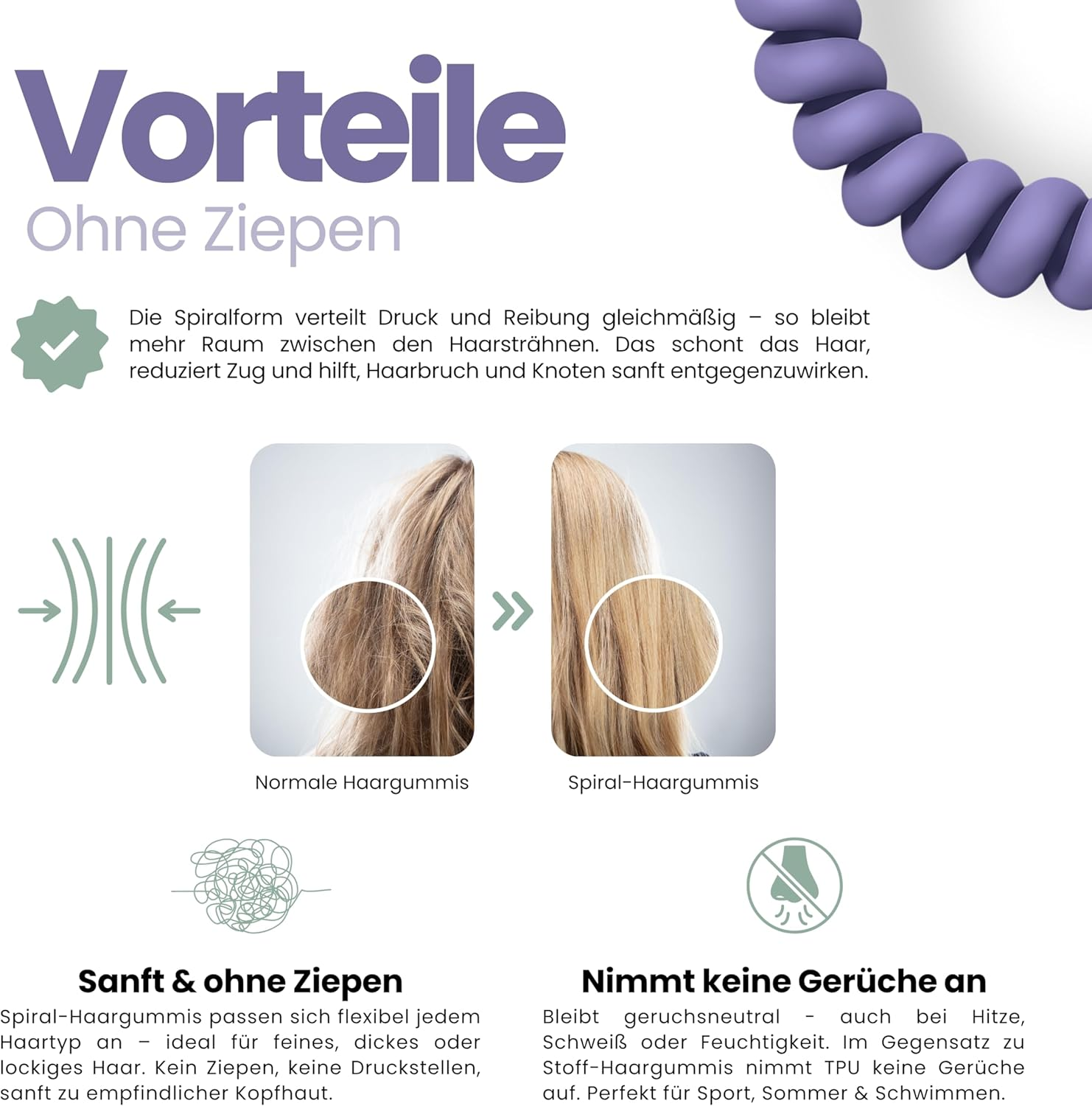 Specora Spiral Hair Scrunchies Lavender Pack of 10-5 Cm - TPU - Telephone Cable Scrunchie - No Pulling & Tangling - Elastic, No Imprint, Gentle on Hair image number 2