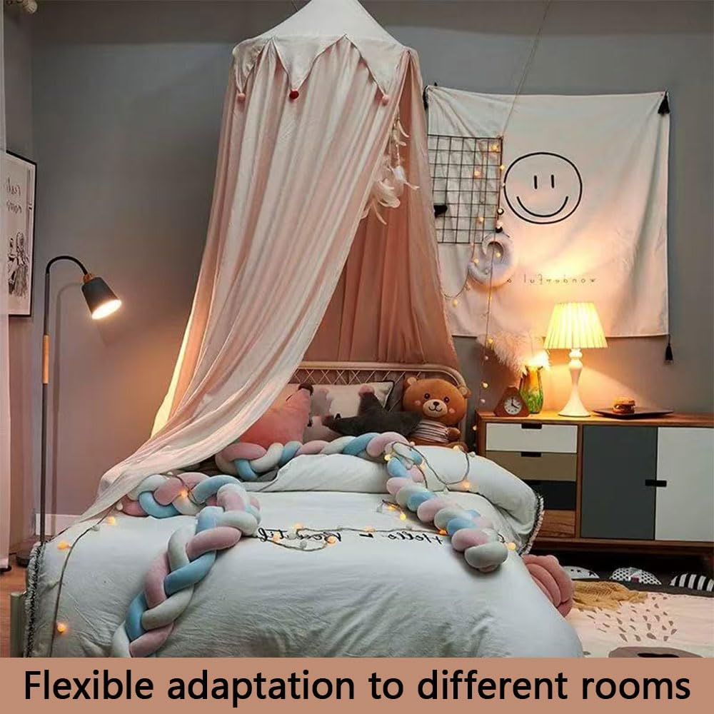 Double-Layer Pink Princess Bed Canopy for Girls, Bed Curtain Tent with Tassels for Kids&rsquo; Reading Nook & Bedroom Decor, Fits Twin, Full & Queen Beds, Foldable & Machine Washable image number 2