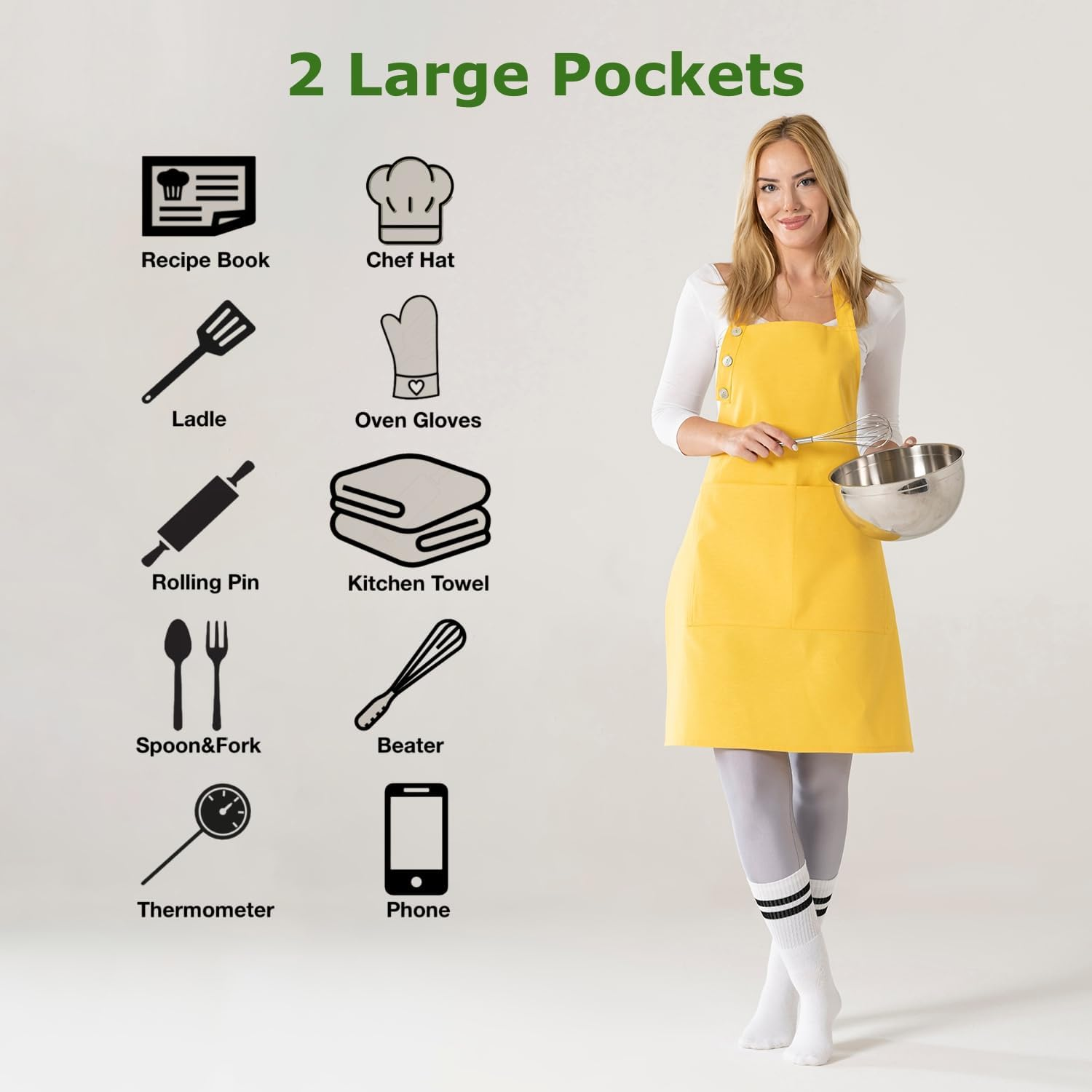 TOSHE Kitchen Apron Waterdrop Resistant Cotton Apron with Adjustable Aprons for Women with Pockets Cooking Apron image number 1