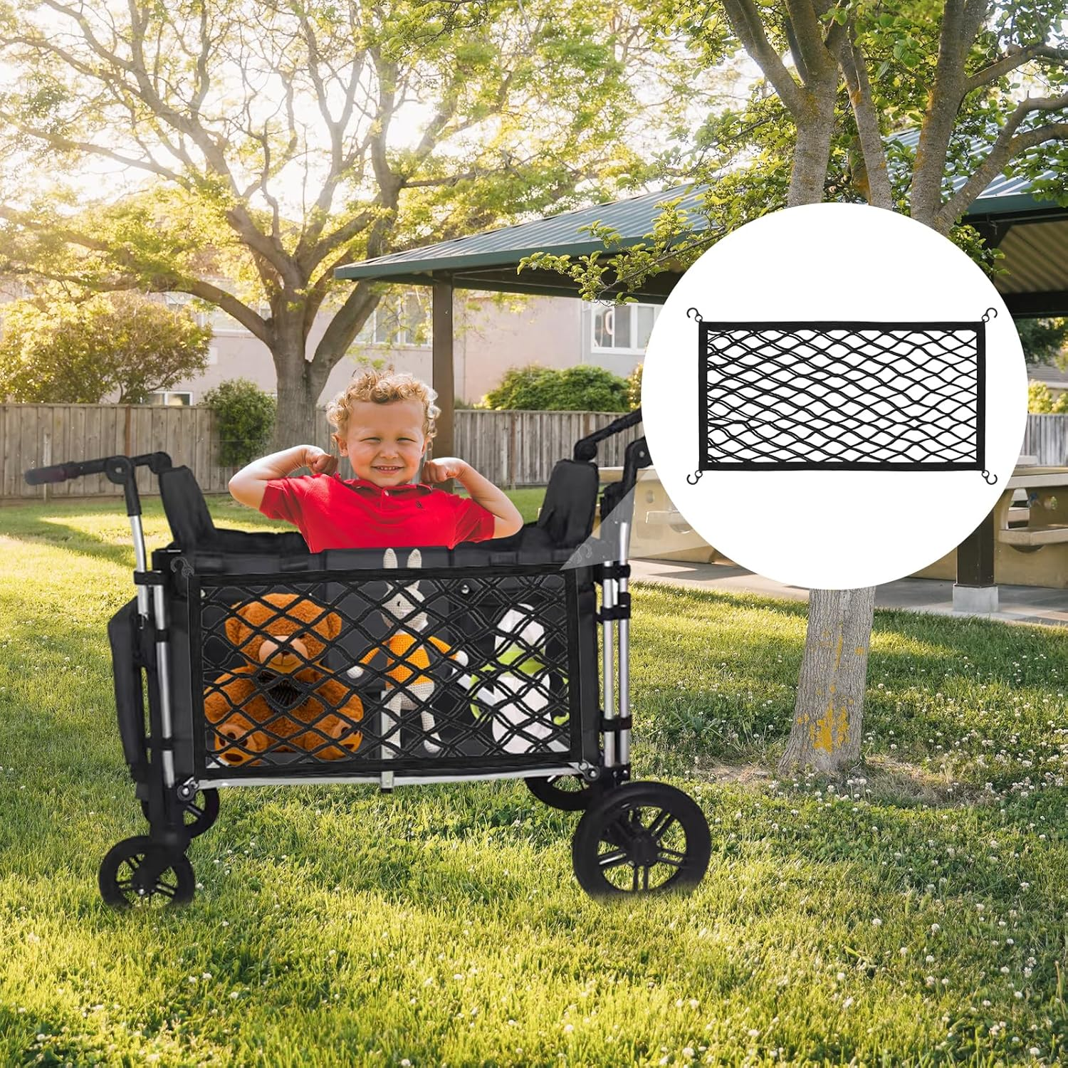 2Pcs Stroller Wagon Cargo Nets, Elastic Side Sling Stroller Mesh Organizer Bag with Hooks, Extra Storage Space for Baby Wagon, Accessories Compatible with Wonderfold All W-Series Models image number 5