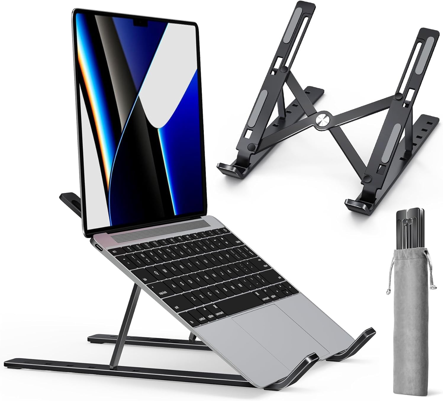 AMXGPT Aluminum Alloy Laptop Stand, Ergonomic, Foldable, Adjustable, Durable, Lightweight, Stylish, for 12 * 18 Inch Laptops, Tablets More, with Storage Bag (Silver)