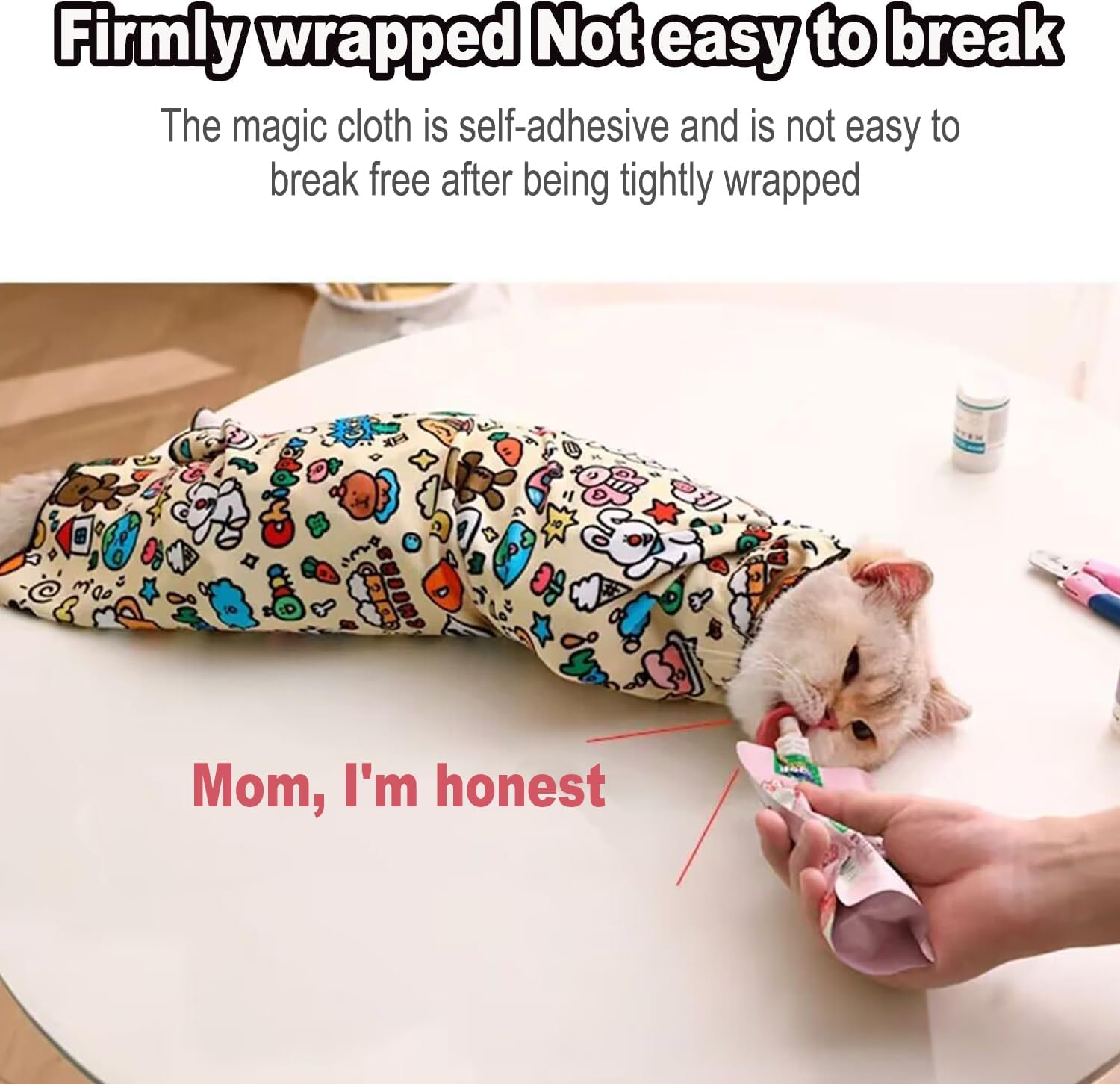 BEANPRECOY Cat Grooming Wrap Self-Adhesive Anti-Scratch Swaddle for Stress Free Nail Trimming, Medication & Bathing Secure Style Pet Restraint Bag for Cats & Kittens image number 2