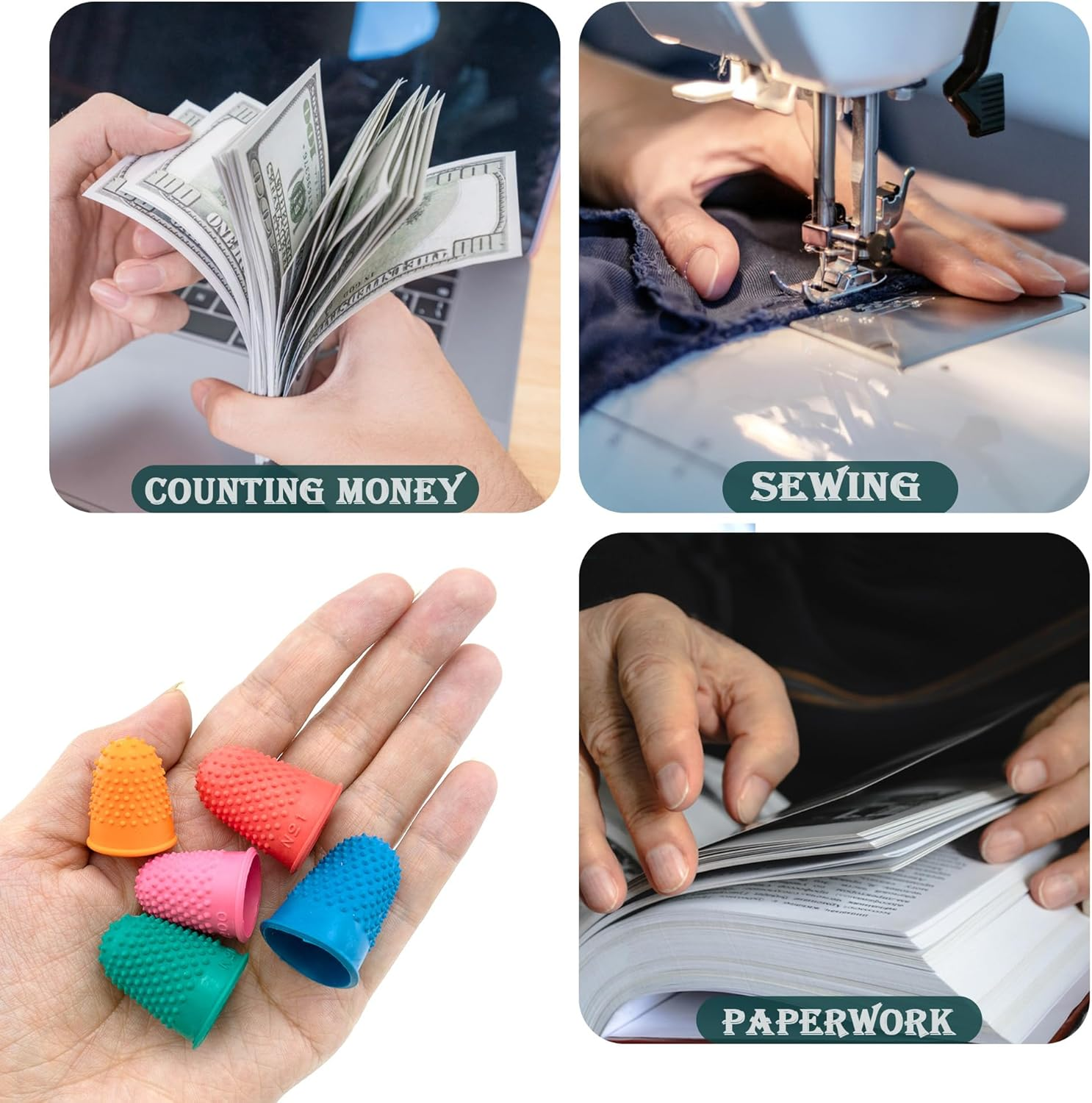 Medsuo 5 PCS Rubber Thimbles for Finger Tips Protection, Small Finger Paper Grip Finger Cover Protector Pad Thimble for Paperwork Money Counting Cutting Knitting Sewing Crafts image number 2
