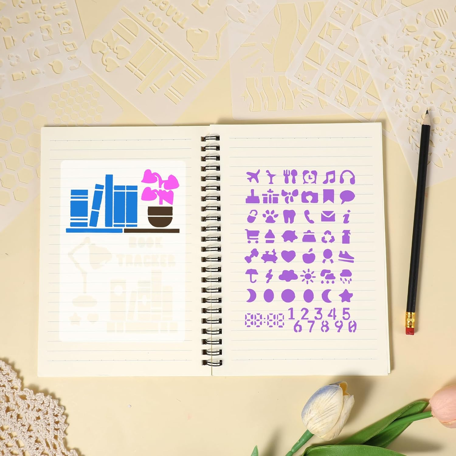 16 Pcs Journal Stencils Bullet Dotted Journals Supplies Happy Planner Stencil Drawing Templates Accessories Kit for Create Calendars Schedule Journaling DIY Notebook Cards Scrapbook Decorations