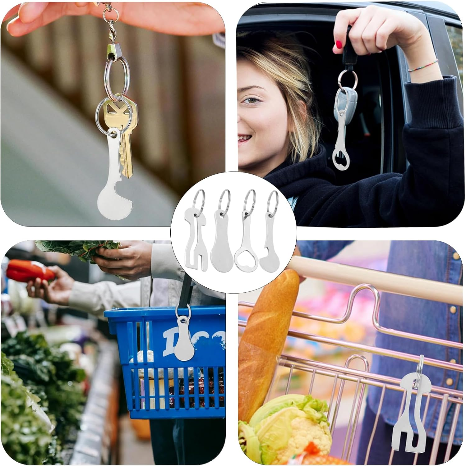 4 Pcs Trolley Key, Shopping Trolley Token Remover with Key Ring, Portable Tool for Unlocking Carts and Opening Bottles, Ideal for Supermarket Shopping image number 1