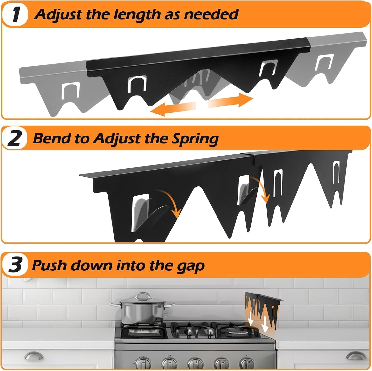 2PCS Stove Gap Covers, Steel Stove Gap Fillers Retractable, Stove Gap Guard, Stove Counter Gap Cover, Stove Side Gap Covers, Retractable Length 13.8 to 27.5In for Kitchens Stoves image number 5