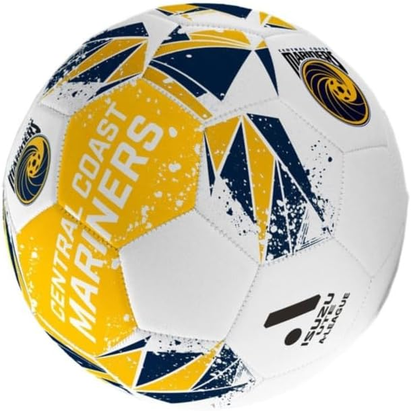 Summit A-League Soccer Ball, Central Coast Mariners - Official Team Supporter Ball, 3-Ply Foam Backed PVC with Embossed Diamond Grain, 32-Panel Machine Stitched for Superior Feel & Durability, Size 1