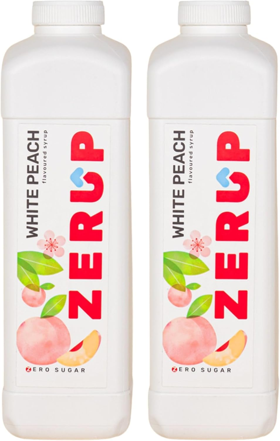 Zerup Zero Sugar White Peach Flavoured Syrup 2 X 1L Bottles, Sugar Free Syrup, White Peach Flavour Drink Mix, Low Calorie Flavourings for Milk Shakes, Cocktails, Teas, Gluten Free, Keto Friendly, Halal