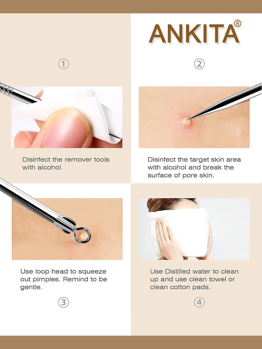 Ankita Blackhead Remover|Acne Treatment|Pimple Popper|Face Skin Care Kit|Professional Comedone Blemish|Zit|Whitehead Scar Extractor|Surgical Grade Stainless Steel Tools- round (Blackhead Pin Pointed) image number 2