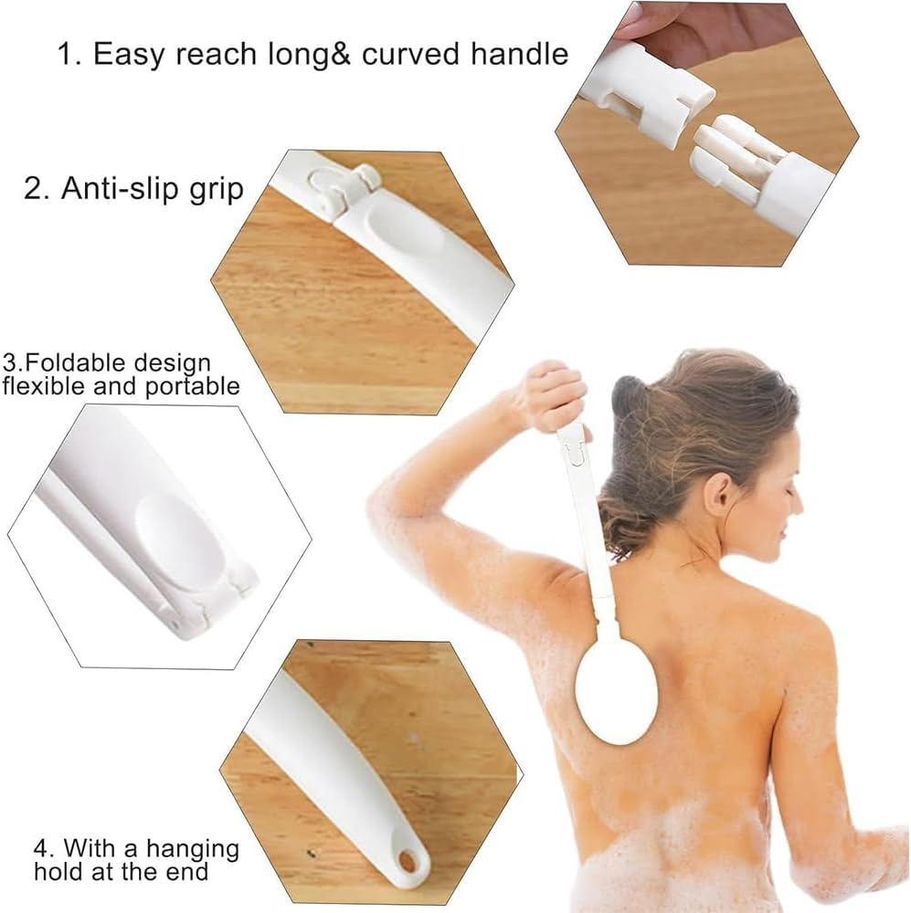 MUSONG 3-In-1 Long Handle Back Brush &ndash; Shower Body Scrubber with Interchangeable Heads, Bath Sponge and Lotion Applicator for Men, Women, Seniors, and Travel image number 5