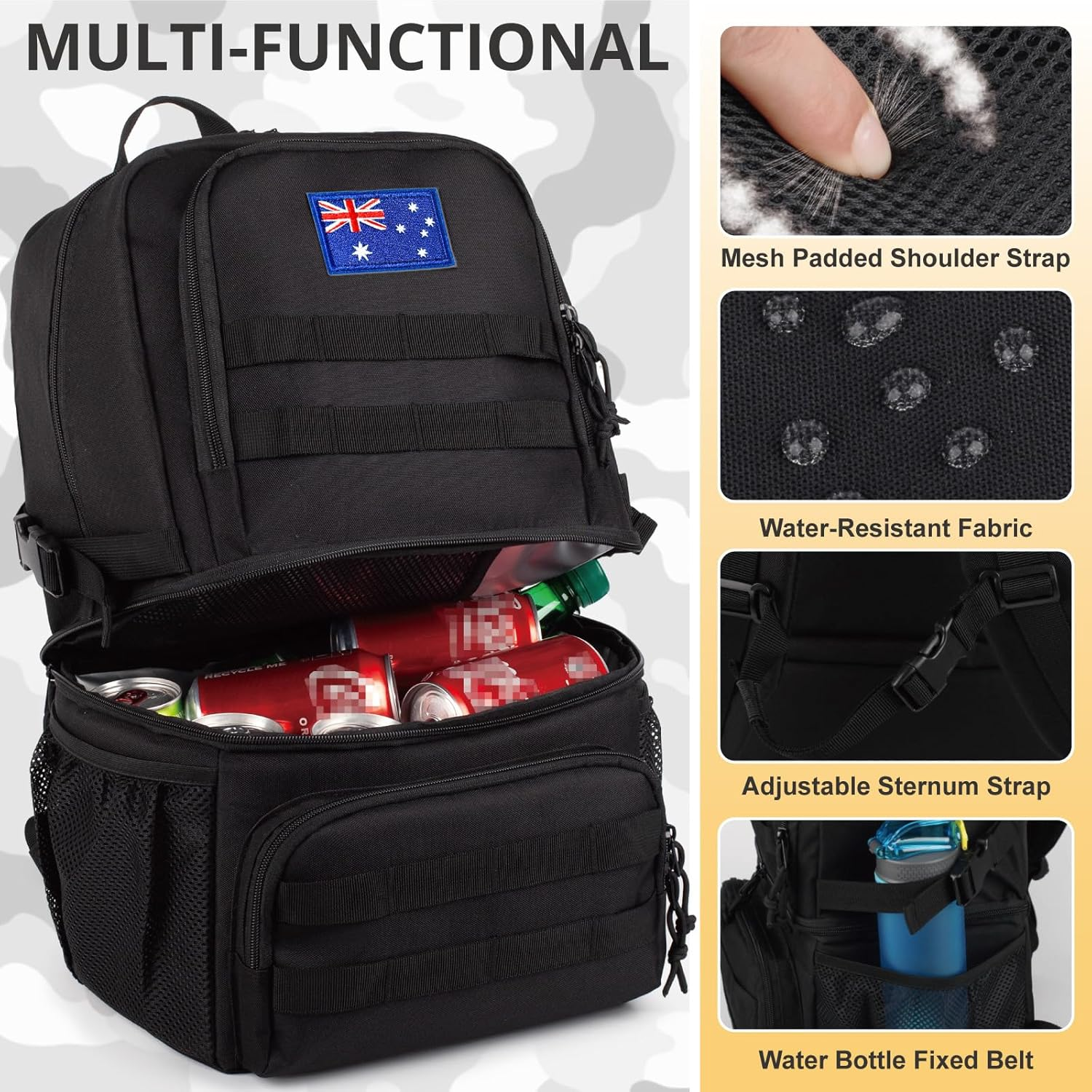 Tactical Double Deck Cooler Backpack for Men,Large Lunch Backpack with 2 Compartment,Soft Cooler Bag Water-Resistant Leak Proof Cooler Bag Beach Picnic