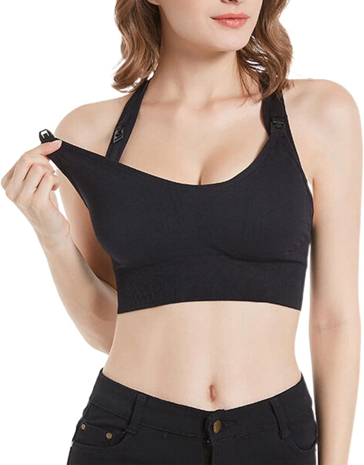 Dress Cici Nursing Sports Bra for Active Moms, Wirefree Full Coverage Racerback with Quick Front Clasp image number 5