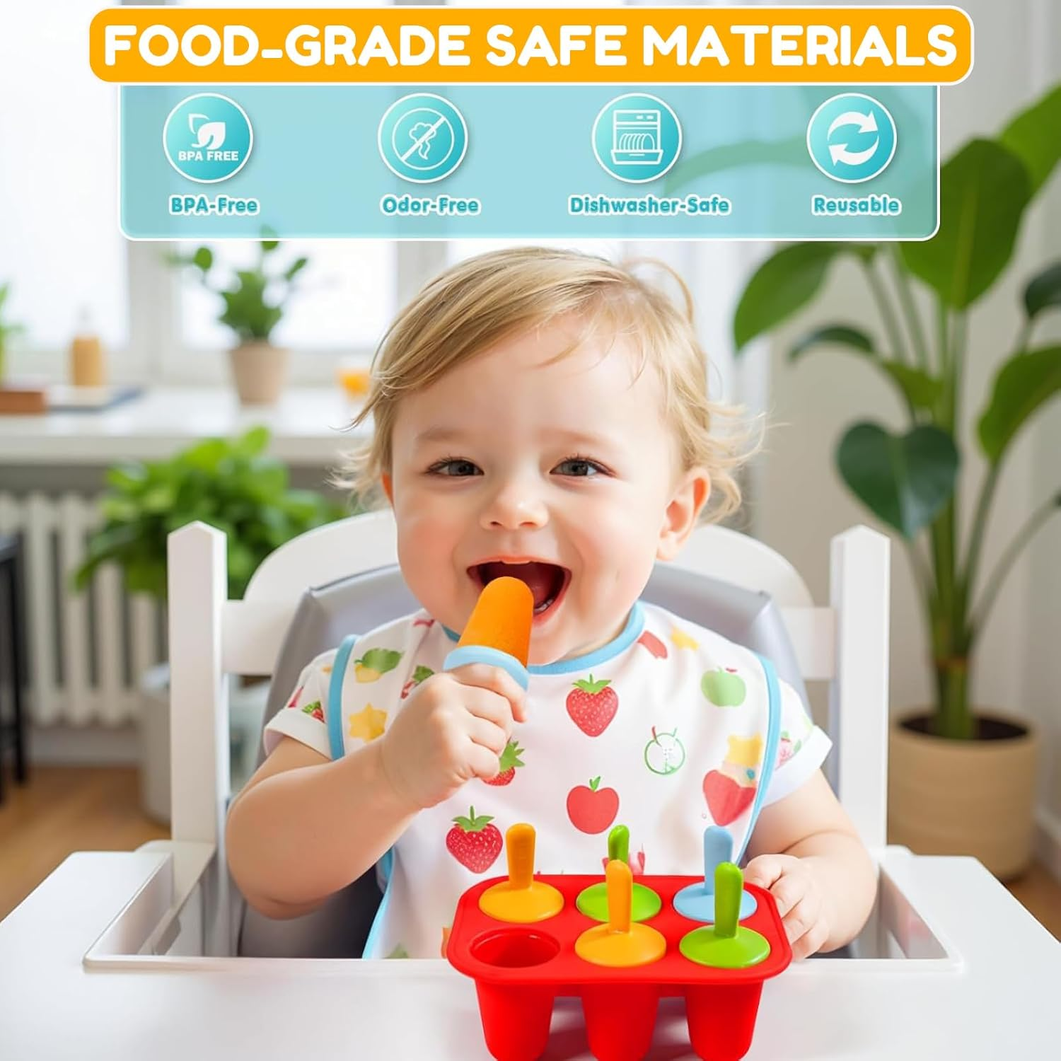 6-Cavity Silicone Popsicle Molds with Reusable Sticks &ndash; Drip-Free Ice Pop Maker for Kids & Toddlers, Red image number 6