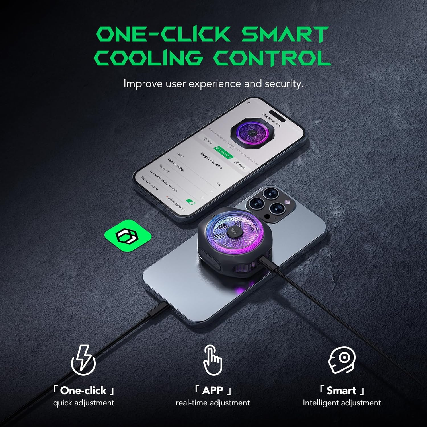 Black Shark Phone Cooler, Magcooler 4 Pro Magnetic Phone Cooling Fan, RGB Light, App, 27W Cellphone Radiator for Gaming & Video Streaming & Car Driving Mobile Cooler for Phones & Tablets & Ipads image number 2