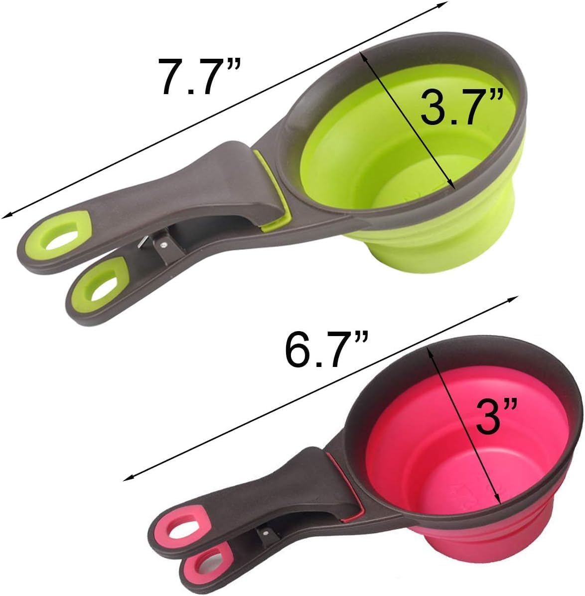 Collapsible Pet Scoop Silicone Measuring Cups Set Sealing Clip 2 in 1 Multi-Function Scoop Bowls Bag Clip for Dog Cat Food Water Set of 2 (1 Cup & 1/2 Cup Capacity) image number 2