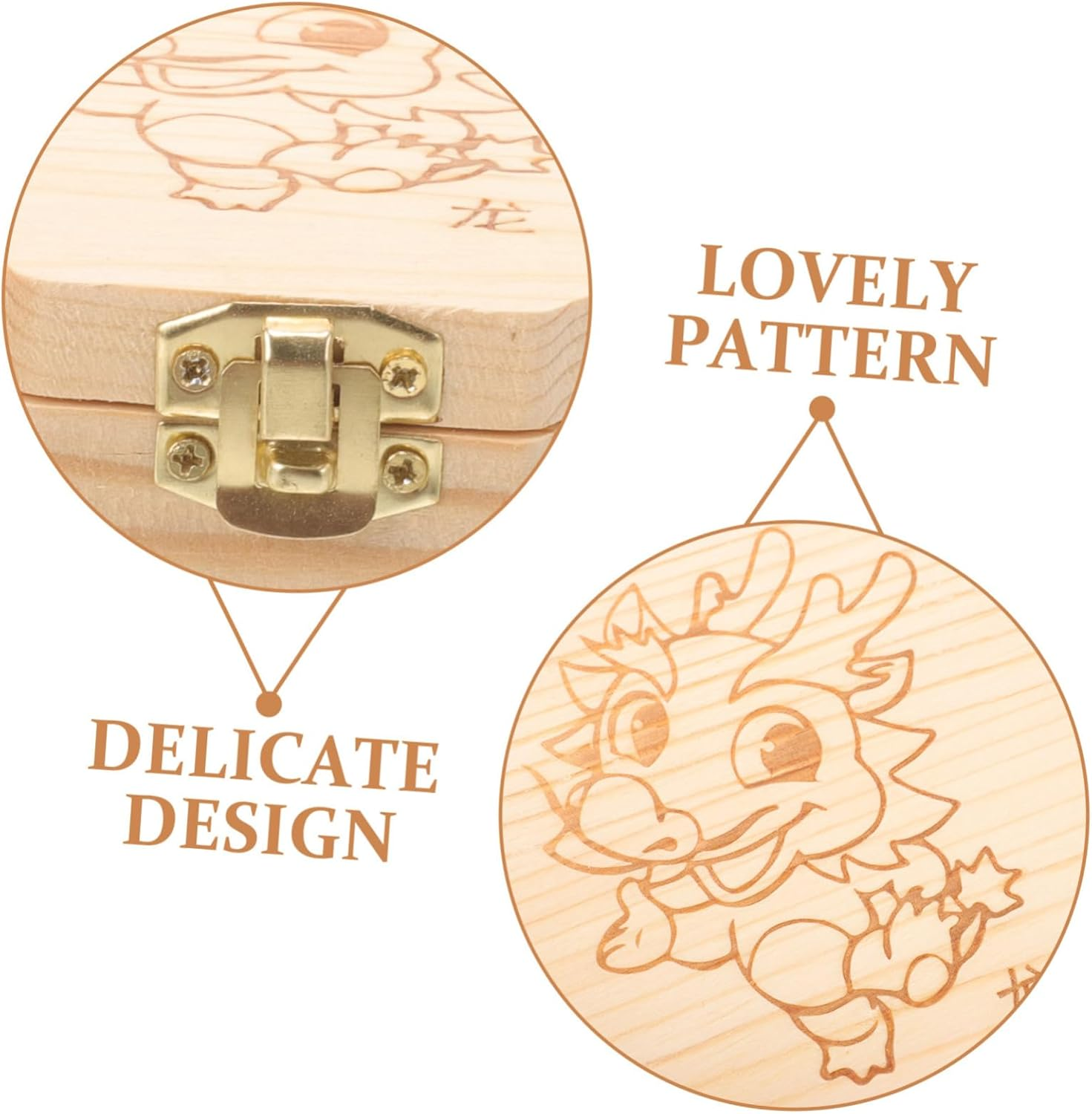 Boys and Girls Tooth Keepsake Box Deciduous Teeth Storage Case for Fairy Year Old Boy Girl Wooden Fairy Box Dragon Pattern image number 4