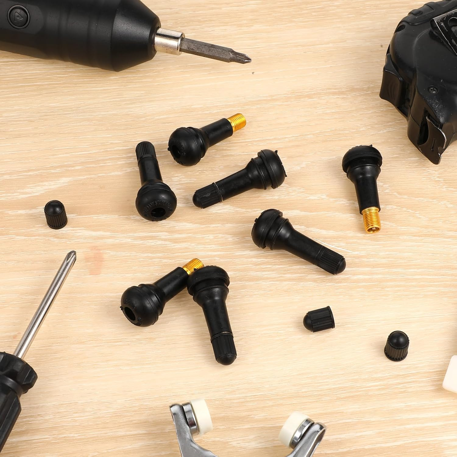 10 PCS Tire Valve Stems Set, TR413 Tubeless Valve Stems, Snap-In Rubber Tire Valves for 0.453" Tubeless Rims, Universal Durable Black Replacement Stem Fit for Cars, Trucks, Trailers, Lawn Mowers image number 1