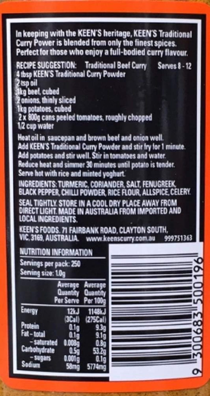 Keen'S Traditional Curry Powder, 250G, Full Bodied Flavour