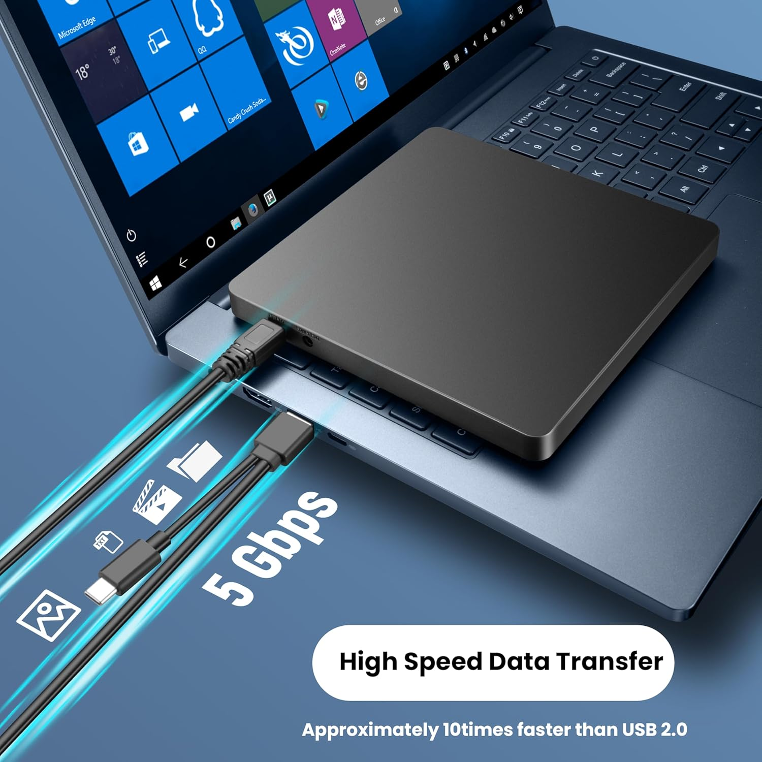 MAHAHUM External CD/DVD Drive for Laptop, USB 3.0 & USB C Disc Writer CD Burner Ultra-Slim DVD Player for Laptop Disc Reader Compatible with Desktop PC Windows 11/10/8 Linux Mac OS Mac Macbook Pro/Air image number 6