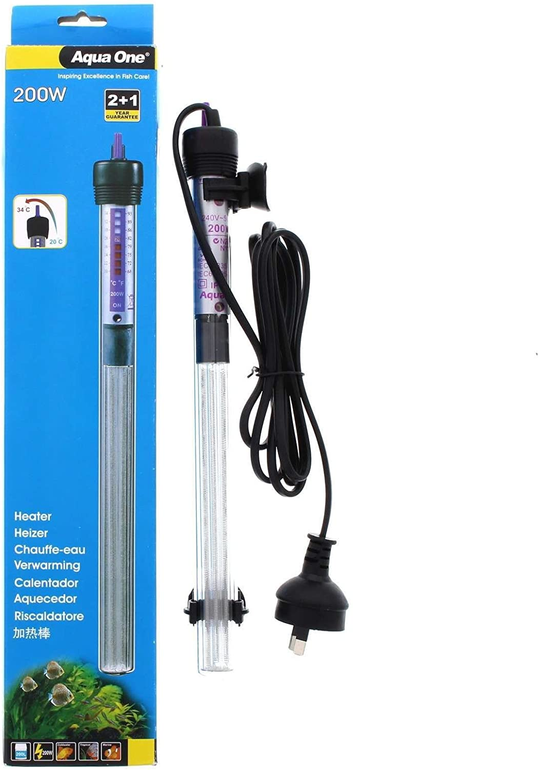 Heater 200W Glass 27.5Cm 11306 Fish Tank Aquarium Aqua One image number 1