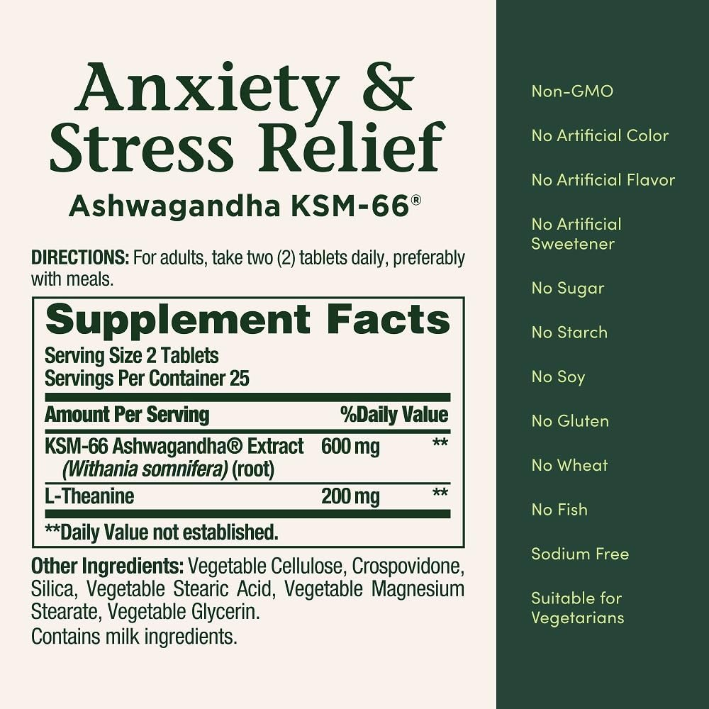 Nature'S Bounty Anxiety and Stress Relief, Contains Ashwagandha and L-Theanine for Occasional Anxiety and Stress*, 50 Tablets image number 4