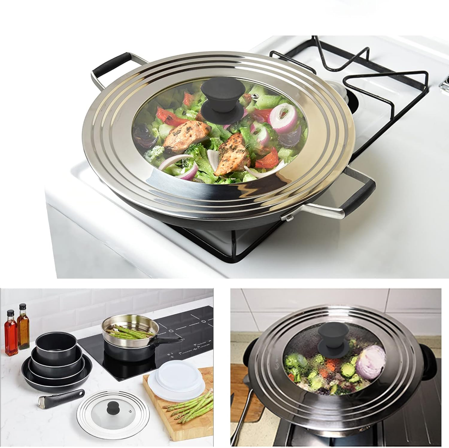 Wishdirect Universal Lid for Pots and Pans - One Size Fits All 21-31Cm Pots Frying Pans Skillets Woks, Replacement Pot Lid with Heavy Duty Heat Resistant Silicone Knob (Black, round Handle) image number 3