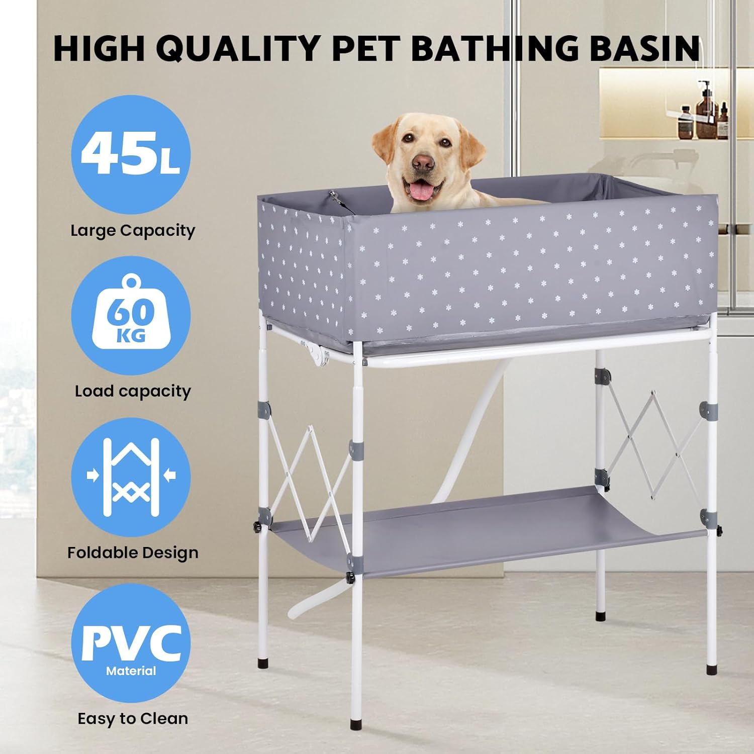 Advwin Portable Dog Bath Tub, Elevated & Foldable Pet Shower Station with Quick Drainage, Bathing Tub for Washing & Grooming Small and Medium Size Dogs, Cats and Other Pet, Indoor & Outdoor image number 2