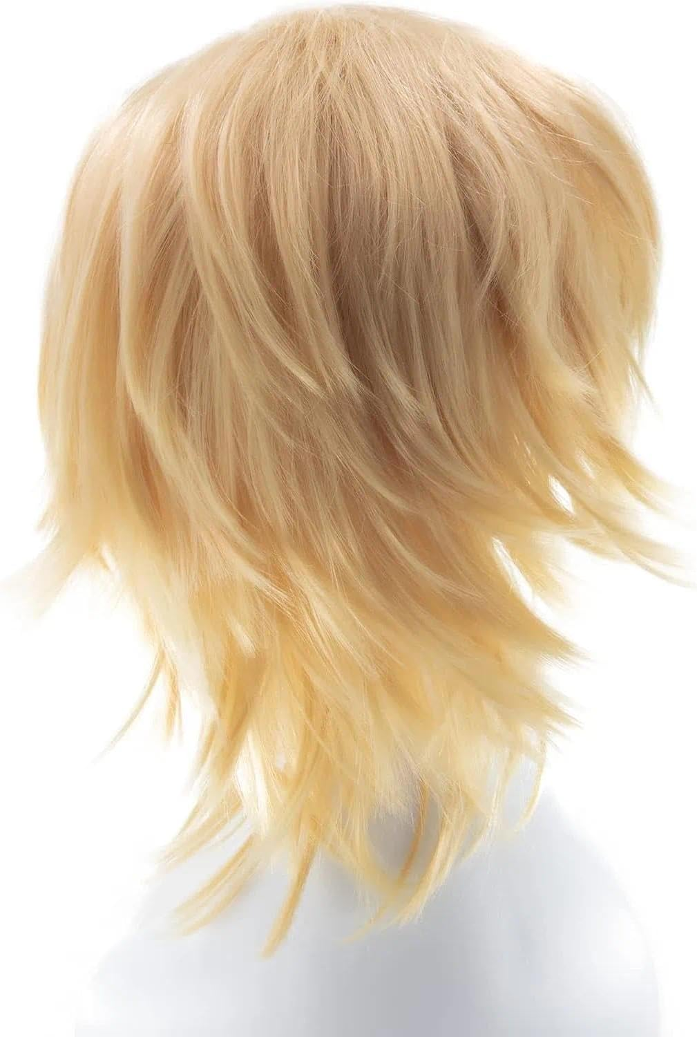 Wig Blonde Women'S Unisex Short Blonde Anime Cosplay Wig for Men, Heat Resistant Synthetic Hair with Adjustable Cap 50-66Cm, Unisex Costume Wig for Halloween & Theme Parties - CRFY image number 2