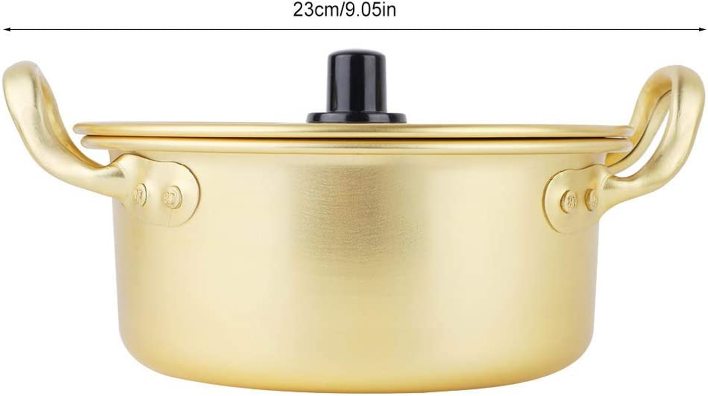 Korean Ramen Pot, Aluminum Alloy Yellow Noodle Pot with Lid Double Handle Fast Heating Ramen Noodle Pot for Kitchen Cookware (16Cm) image number 6