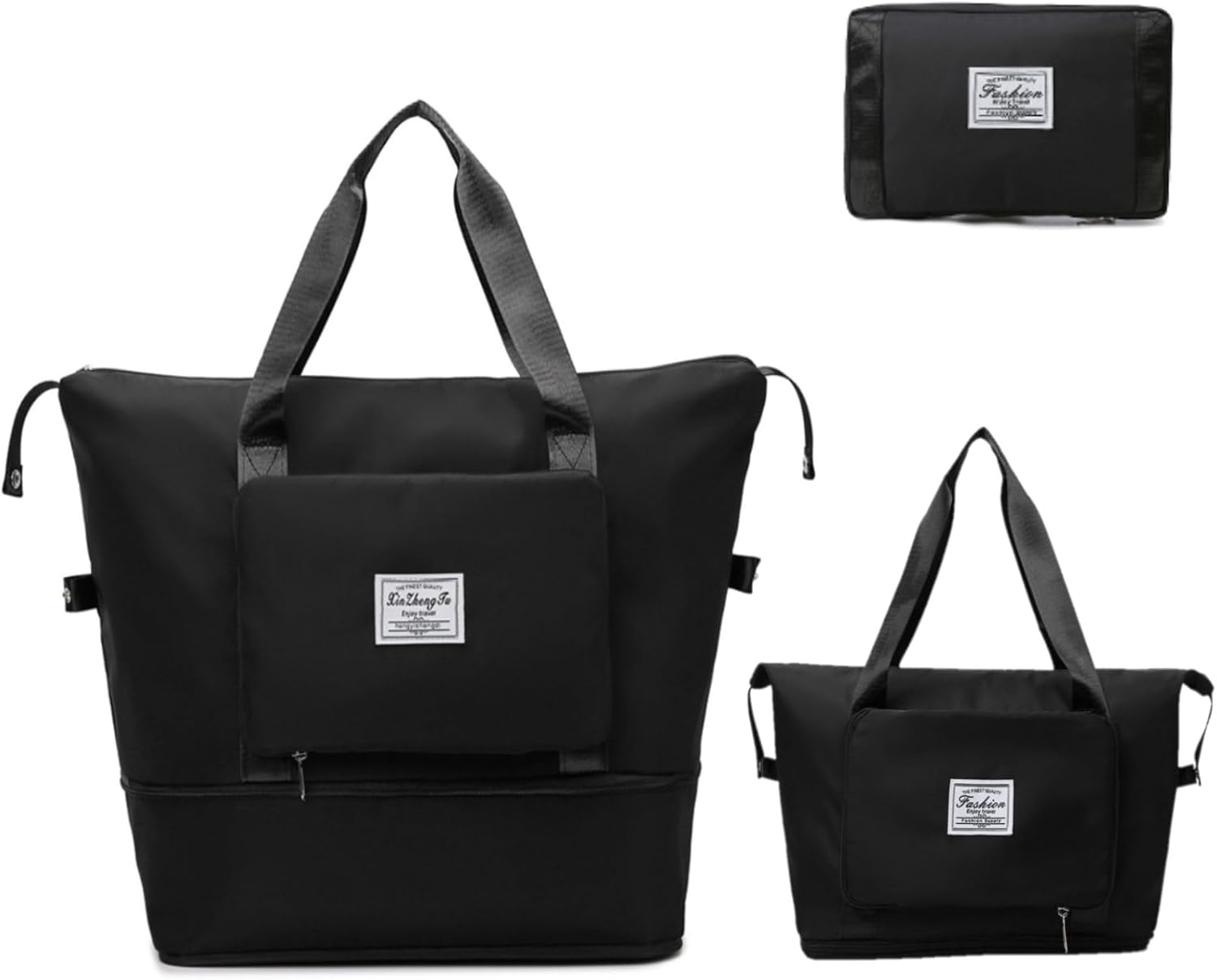 Large Capacity Folding Travel Duffel Bag - Waterproof Lightweight Gym Bag with Wet and Dry Separation, #1 Black, Large