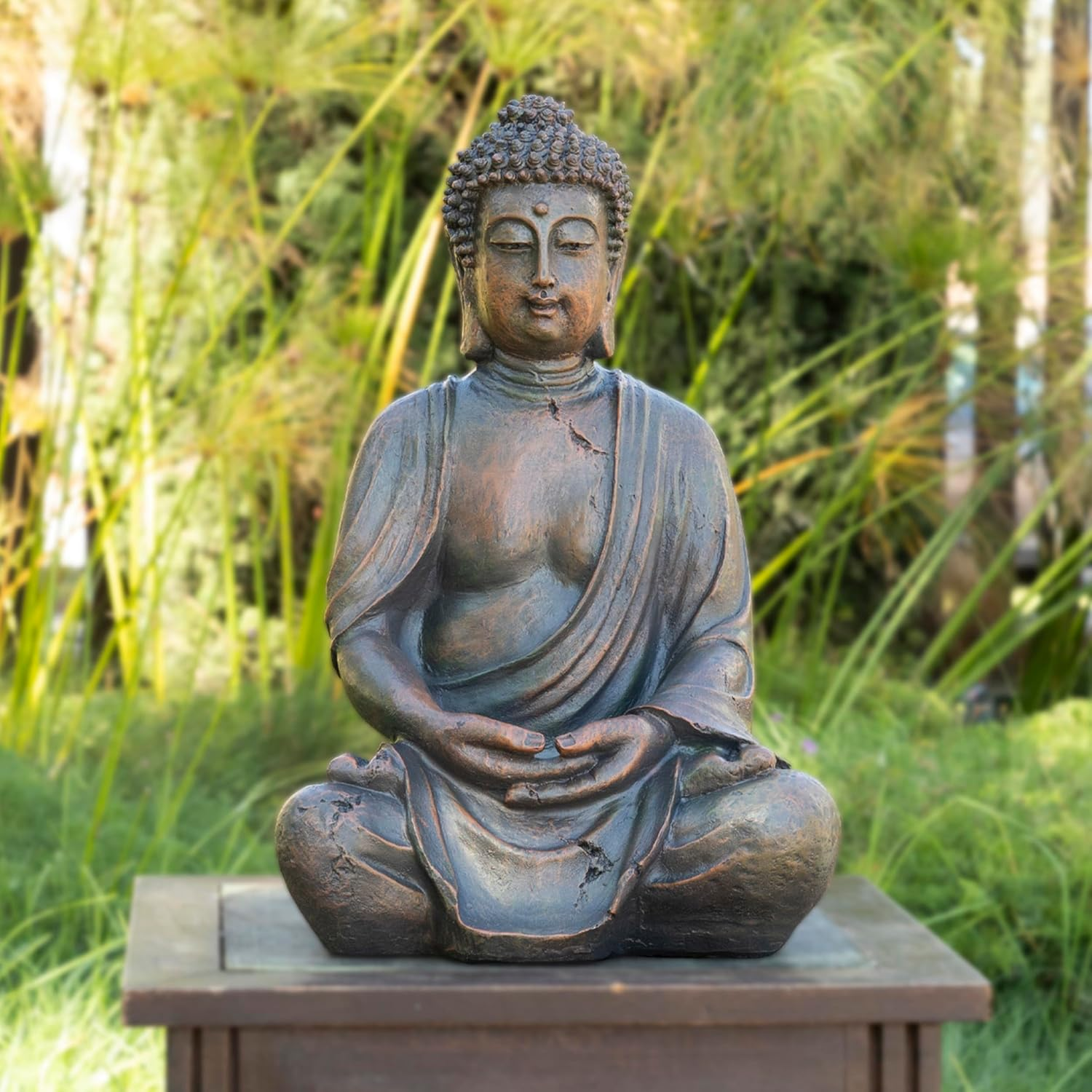 Alpine Corporation GEM170 Buddha Statue, 10" L X 8" W X 15" H, Bronze