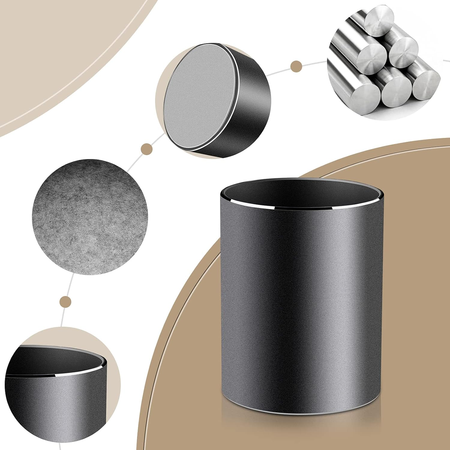 Vaydeer Metal Pen Holder Aluminum Pencil Holder for Desk, round Desktop Organizer and Black Pencil Cup for Office, School, Home and Stationary Supplies (3.15 X 3.15 X 3.94 Inches) image number 2