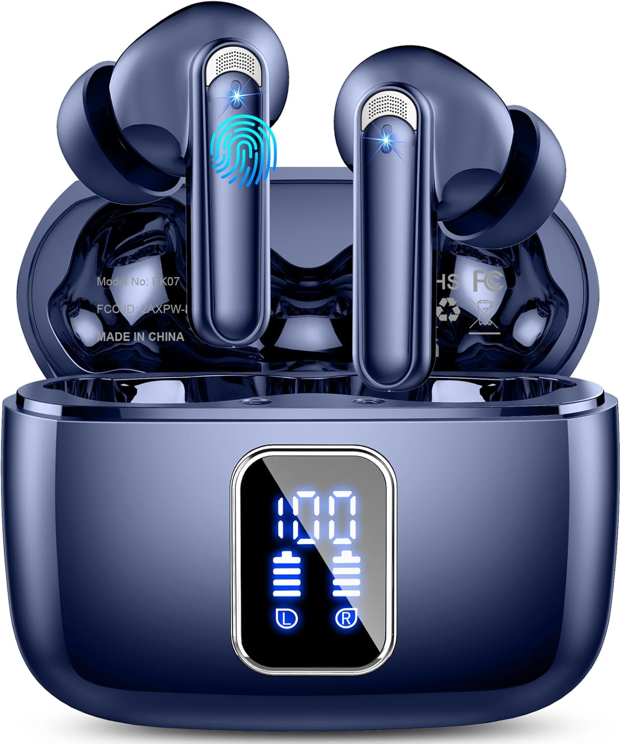 Wireless Earbuds Bluetooth 5.3, 4 ENC Noise Cancelling in Ear Headphones with 48H Playtime, IPX7 Waterproof, LED Display, Comfort Fit for Sports, Moon White