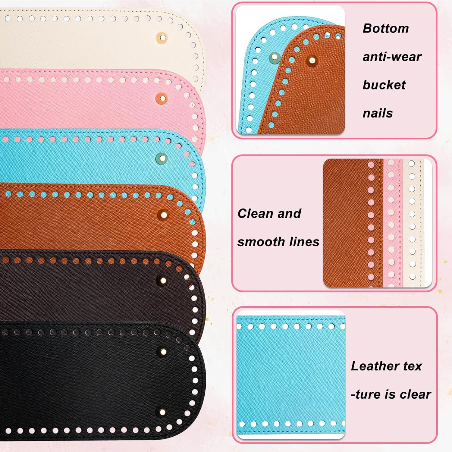 6 Pcs Bag Bases for Crochet, 8.58 X 3.93 Inch PU Leather Bag Bottom with Holes, Long Oval Purse Bottom Shaper Pad for DIY Crochet Bag Shoulder Bags Purse Making (Colorful) image number 3