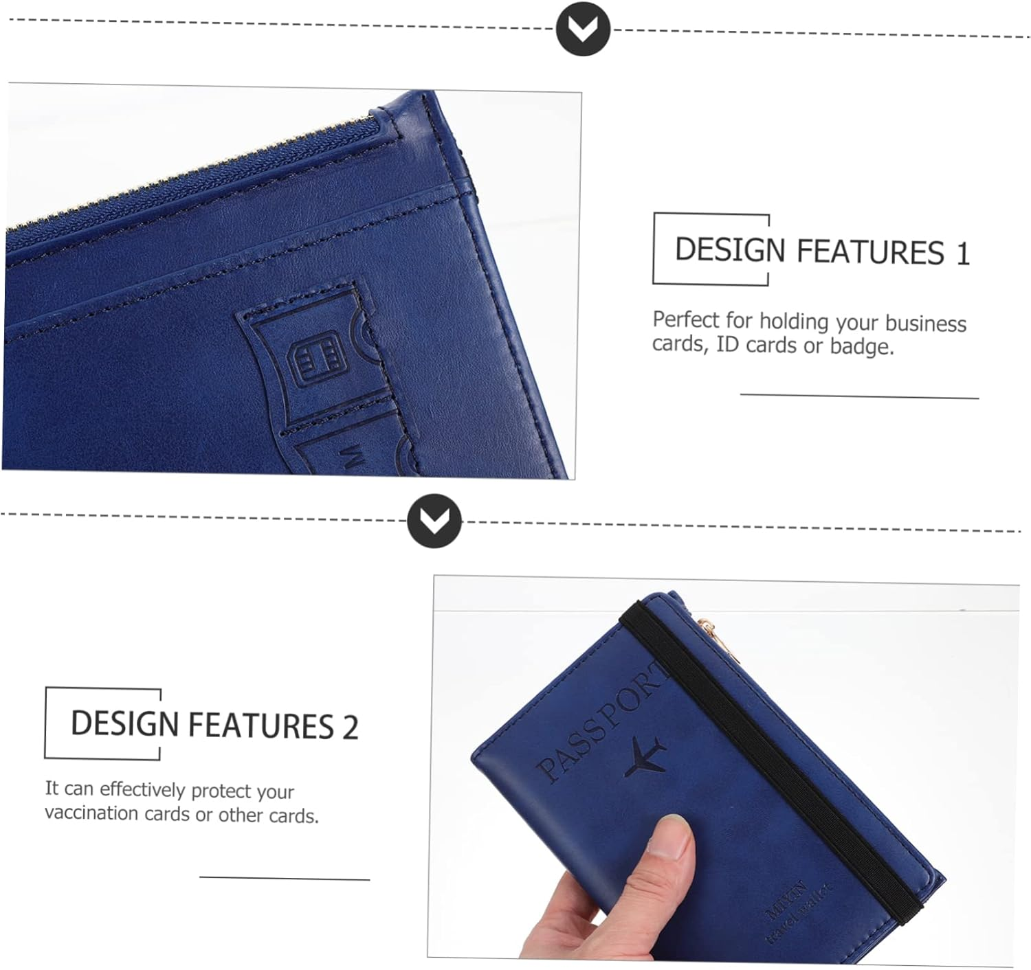 Ciieeo Pu Passport Cover RFID Gate Pass Holder Cards Protector Travel Document Organizer Short Blue for Men and Women image number 4