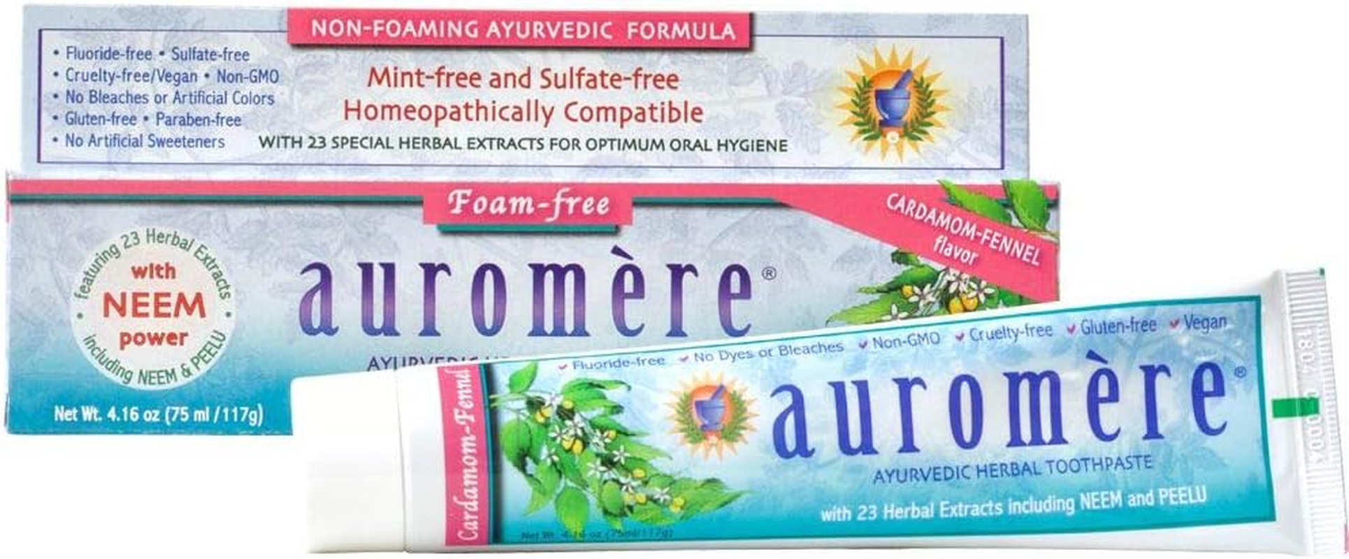 Auromere Foam-Free Cardamom-Fennel Ayurvedic Toothpaste 117 G, 117 Grams image number 2