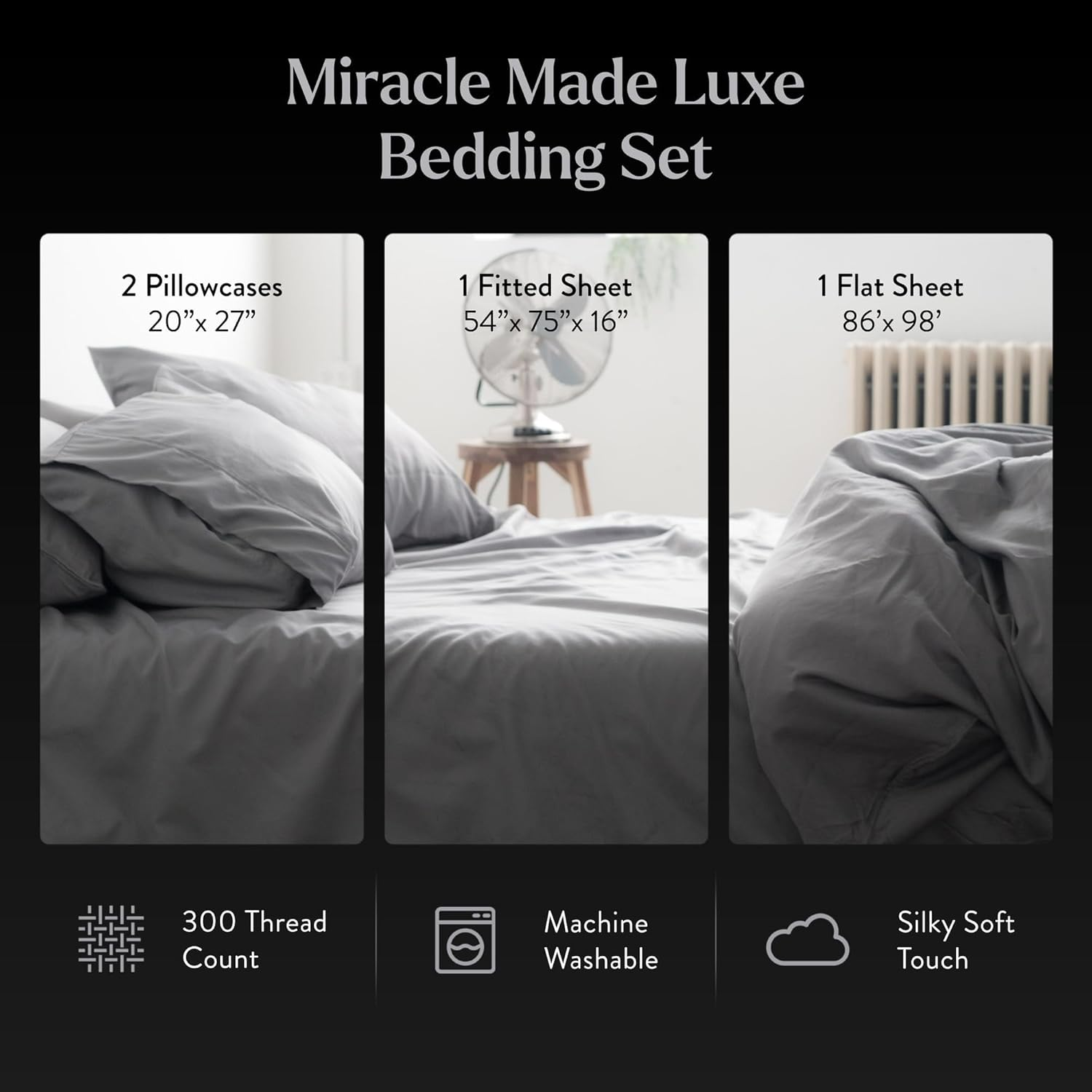 Miracle Made Breathable Cotton Bed Sheets, 4-Piece Set &ndash; Silver-Treated, Soft and Cool-To-The-Touch Lightweight Bedding Designed for Hot Sleepers &ndash; Queen Size, Stone image number 2