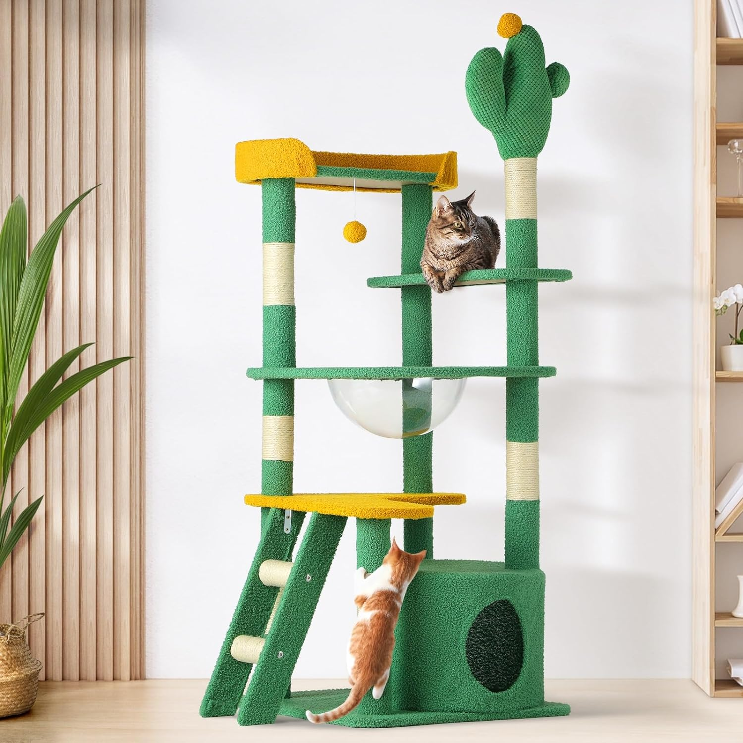Alopet 144Cm Cat Tree with Ladder and Scratching Post, Cat Tower Condo Green image number 1