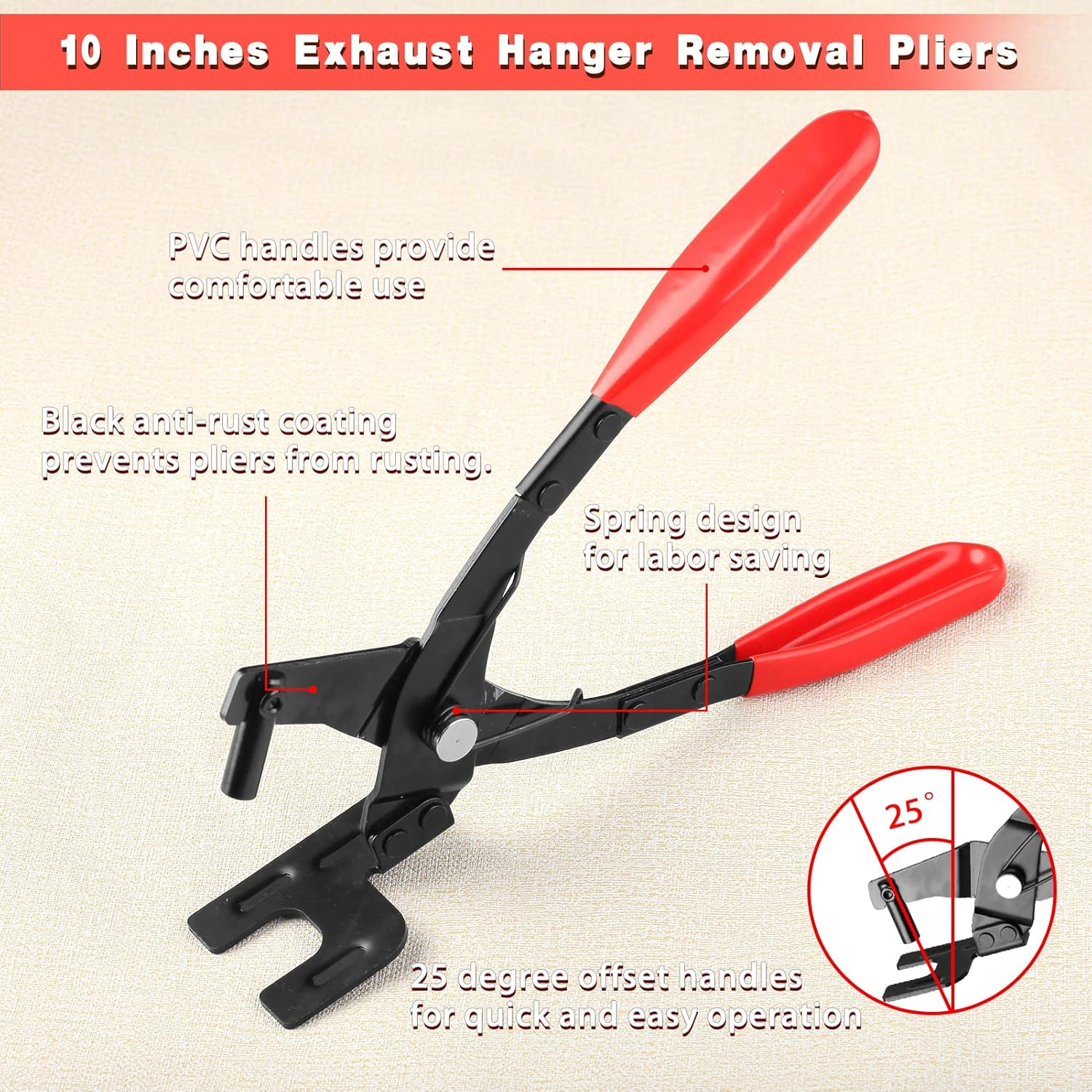 10 Inches Exhaust Hanger Removal Pliers Exhaust Pliers for Rubber Bracket and Exhaust Hanger Separation Exhaust Hanger Tool with 25-Degree Offset Handle for Access in Hard-To-Reach Places image number 3