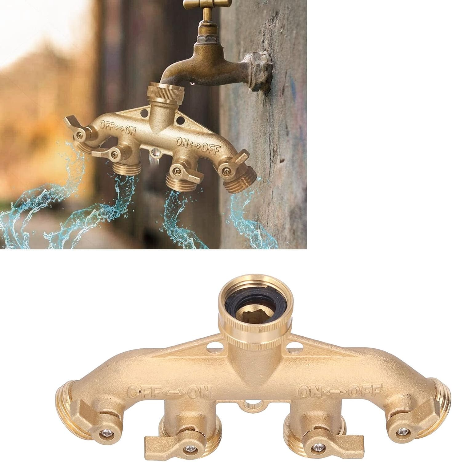 4 Way Connector, Hose Splitter Brass for Lawn Irrigation for Garden Irrigation System image number 1