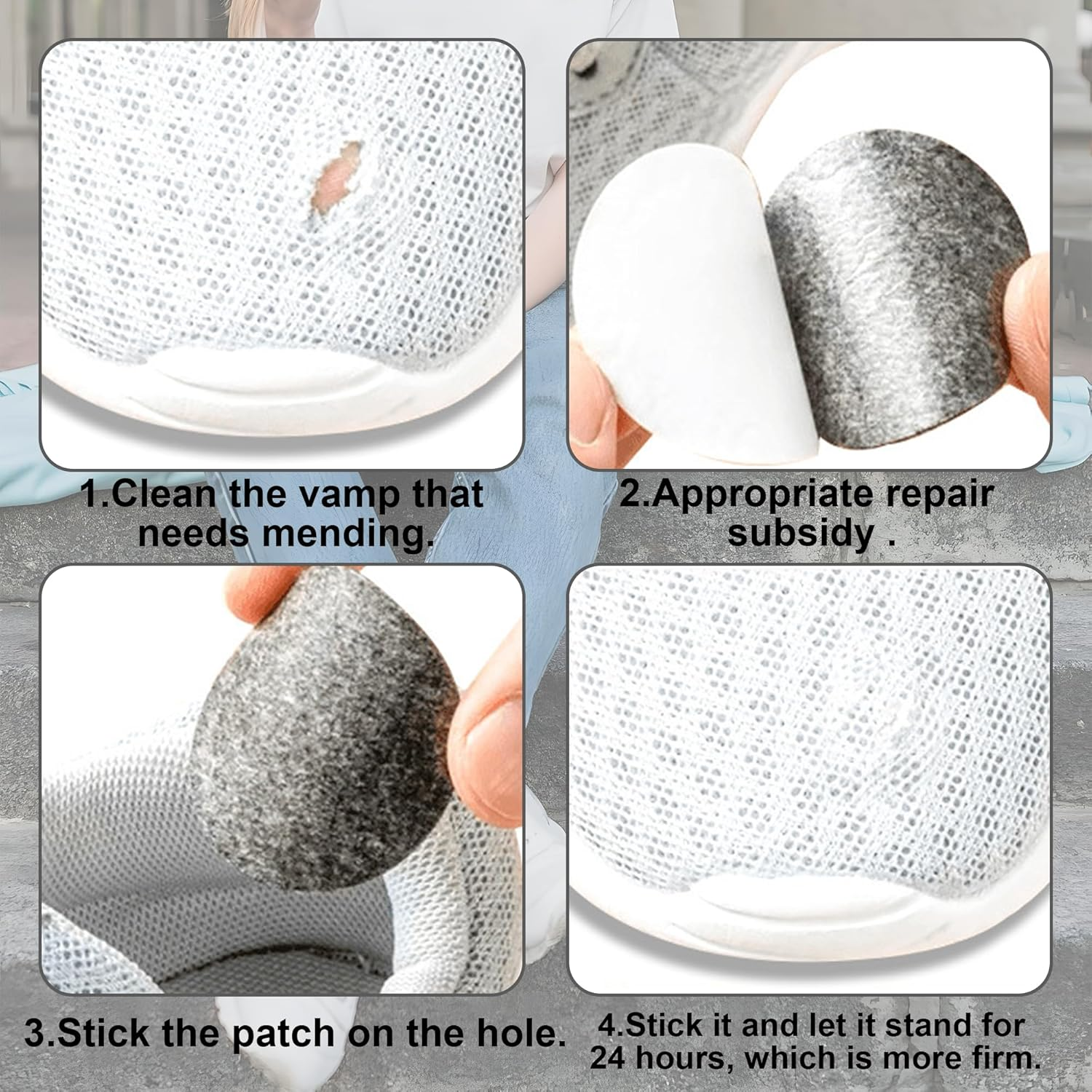 24Pcs Leather Repair Patches for Shoes, Quick Self-Adhesive Sneaker Repair Patches - Durable & Washable Shoe Goo Alternative for Cracked Toe Caps, Mesh Tears & Heel Scuffs(Black+White) image number 3