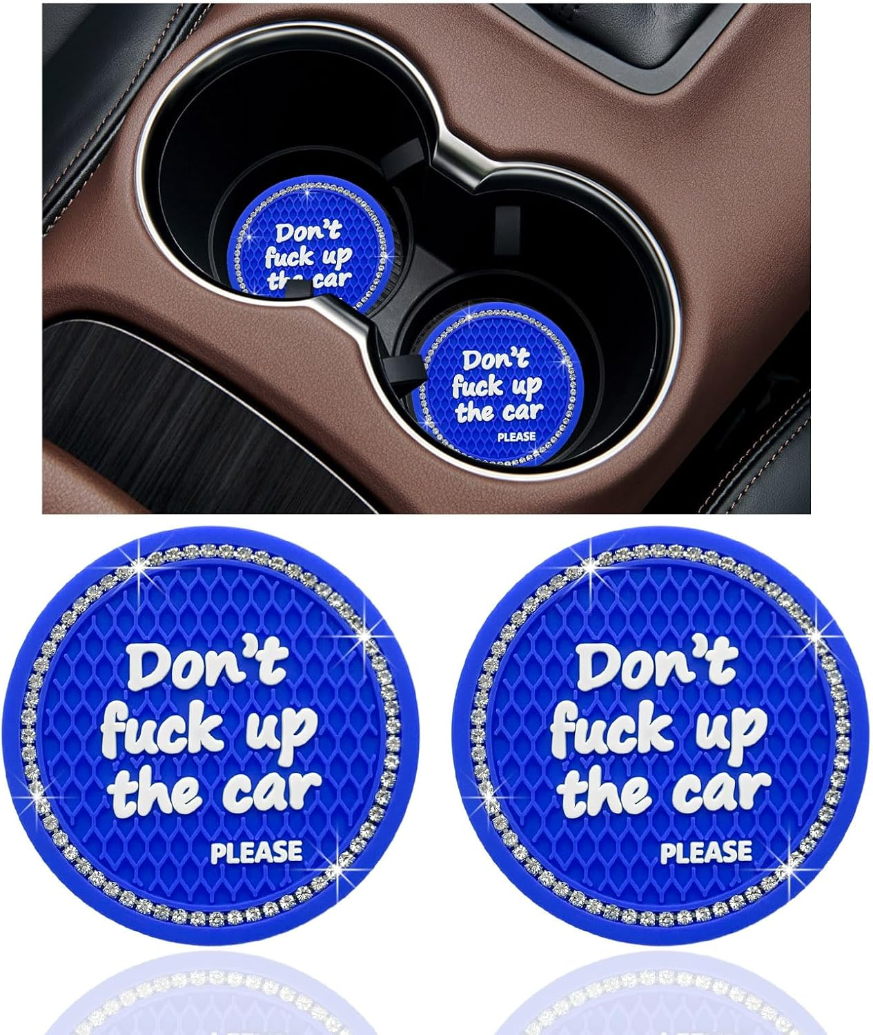 Ziciner 4 Pack Bling Car Cup Holder Coaster, 2.75 Inch Anti-Slip Auto Insert Cup Coaster, Crystal Car Drink Cup Mat Perfect for Women Girls, Universal Interior Decor Accessories (Purple)